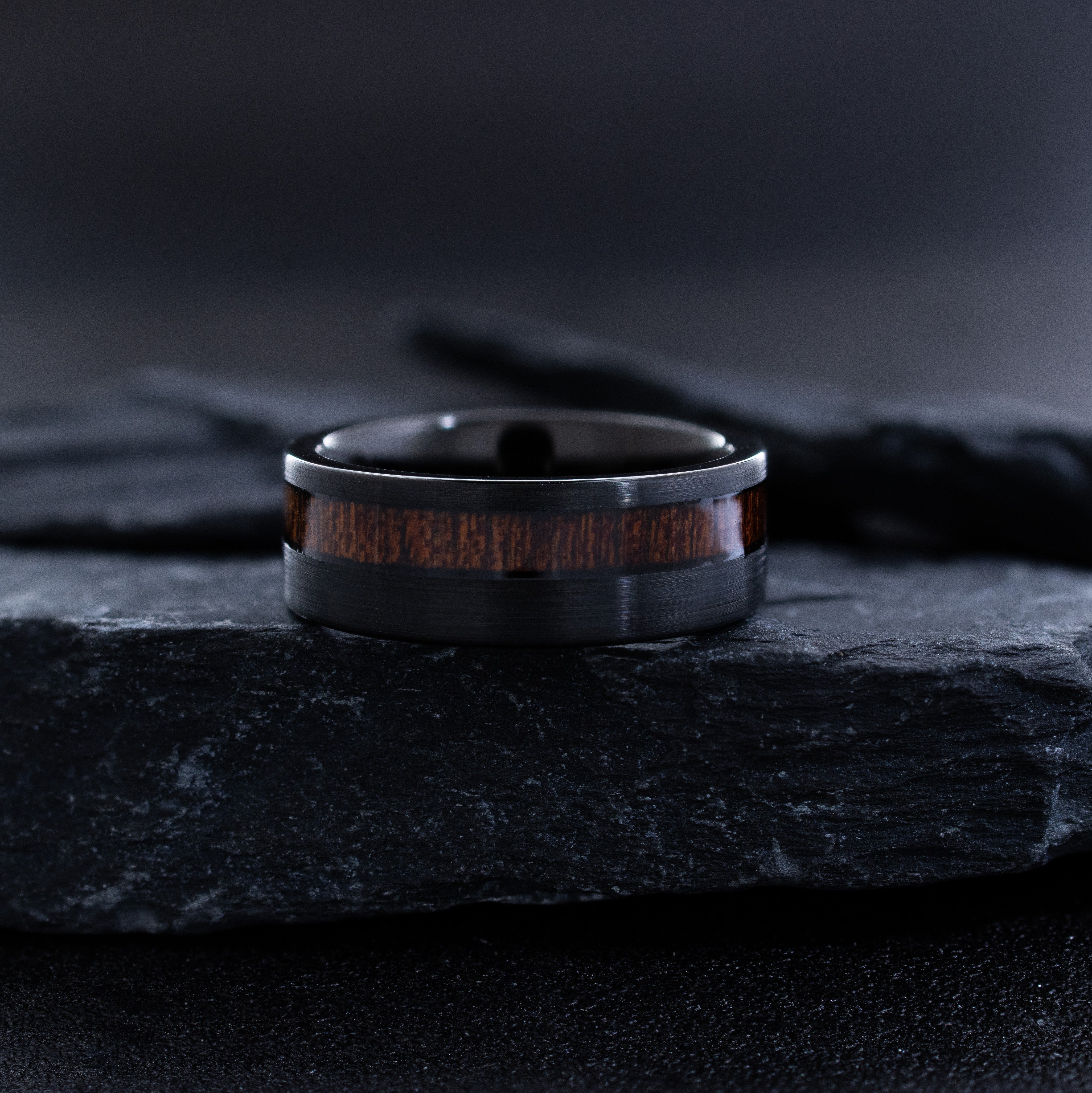 8mm Black Tungsten Ring with Koa Wood