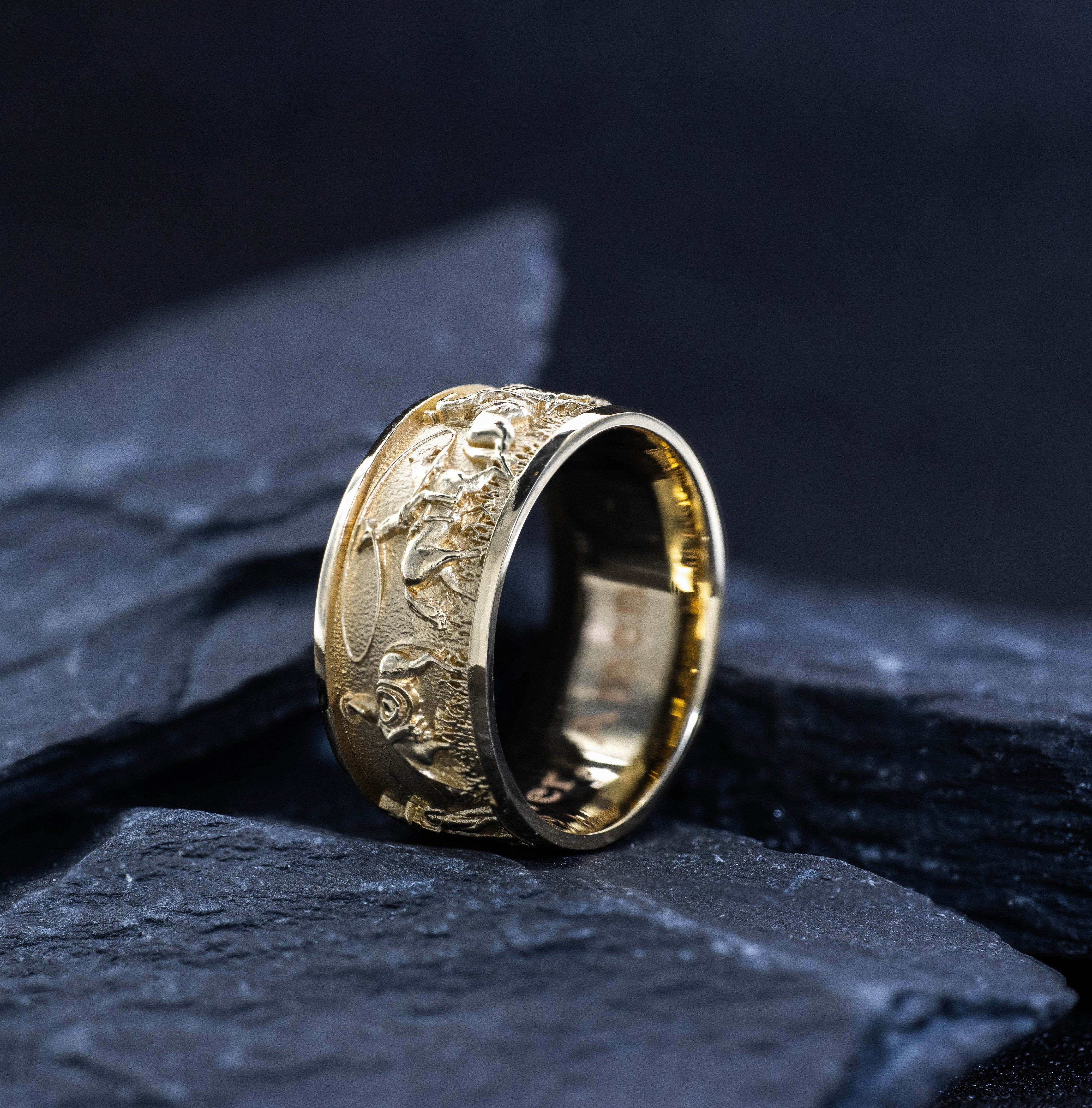 10mm Solid Yellow Gold Band with Western Cowboys and Bulls