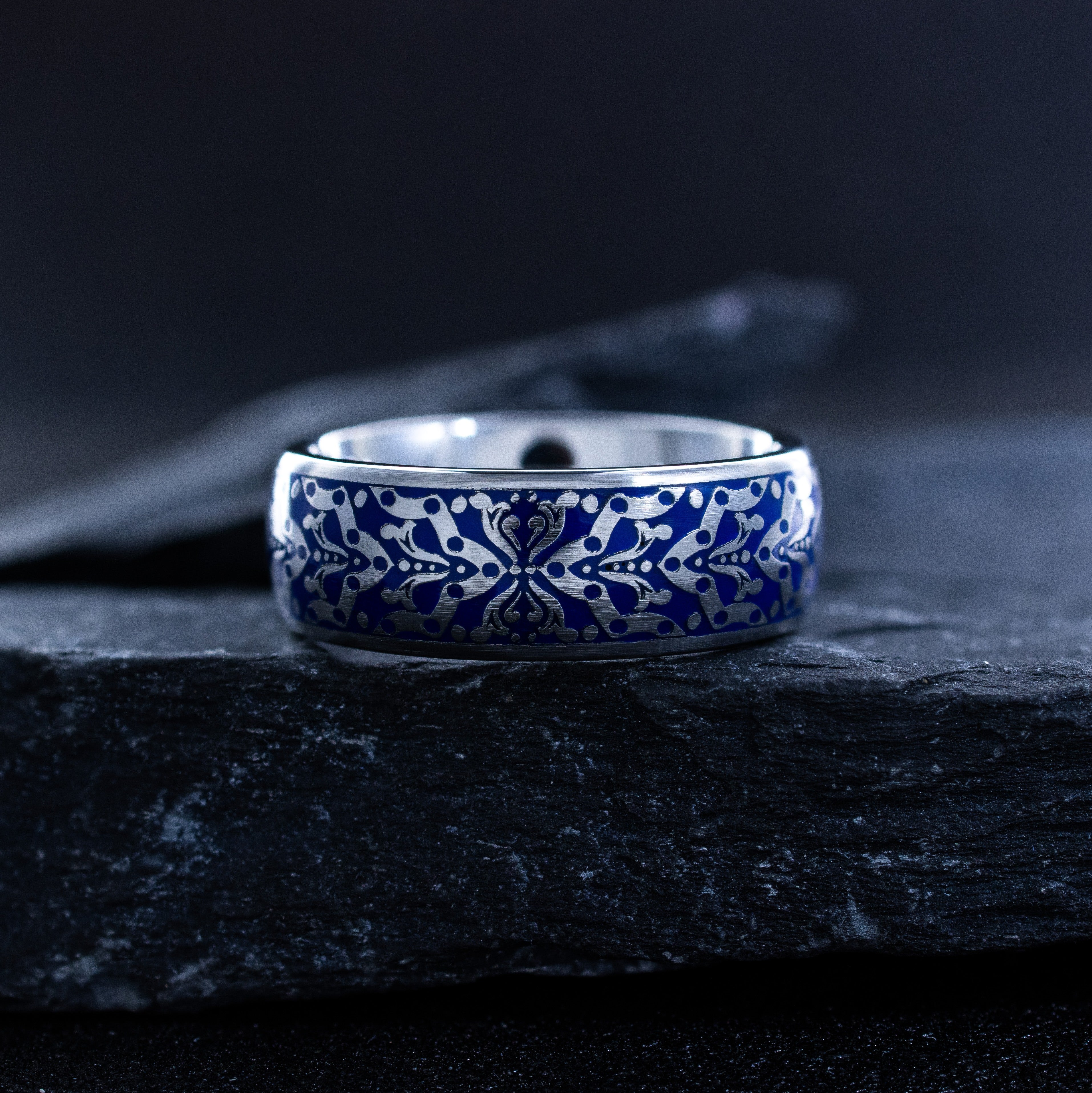 Heraldic Dragon Tungsten Ring with Royal Blue Enamel, 8mm Celtic Dragon Band