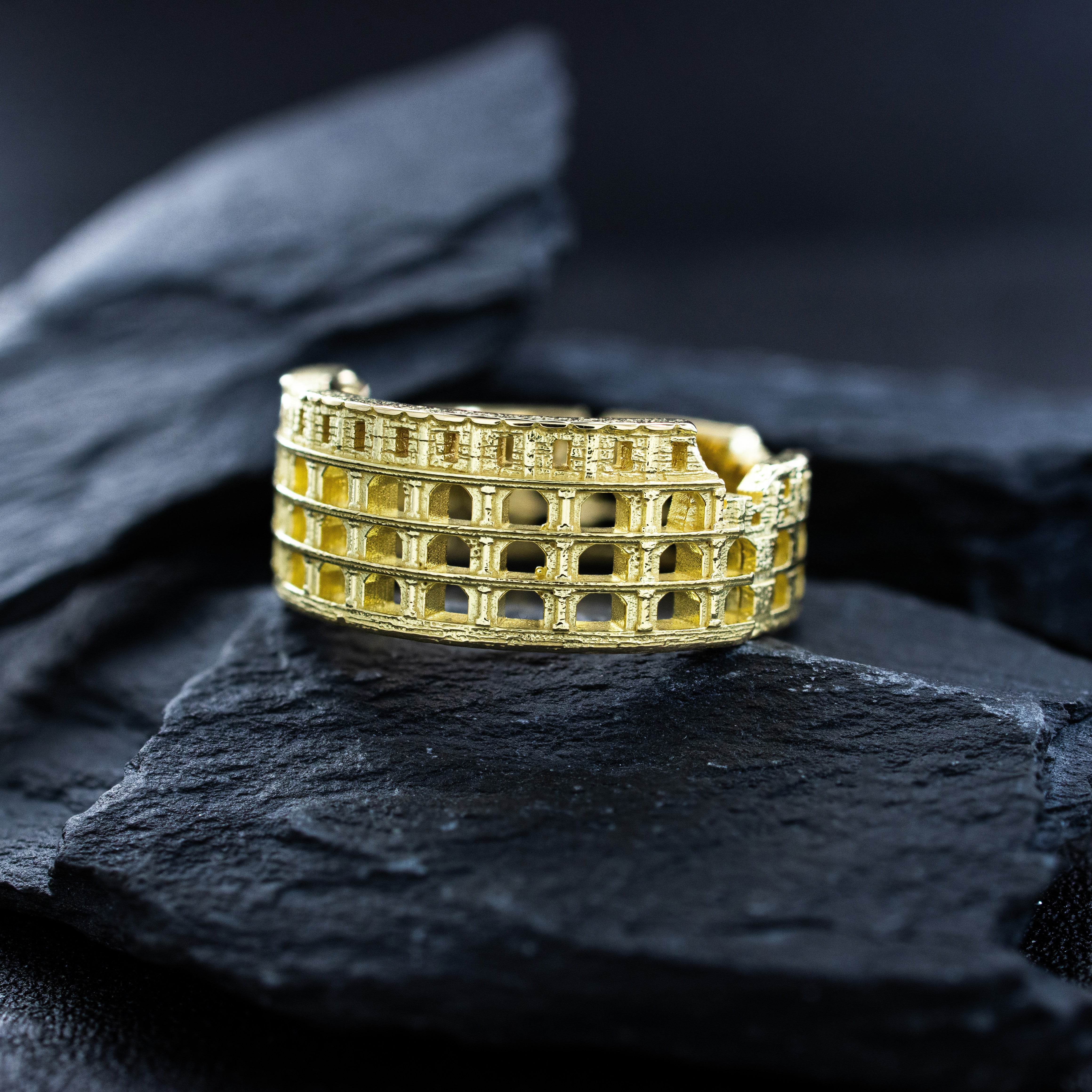 Solid 14k and 18k Yellow Gold Roman Colosseum Band