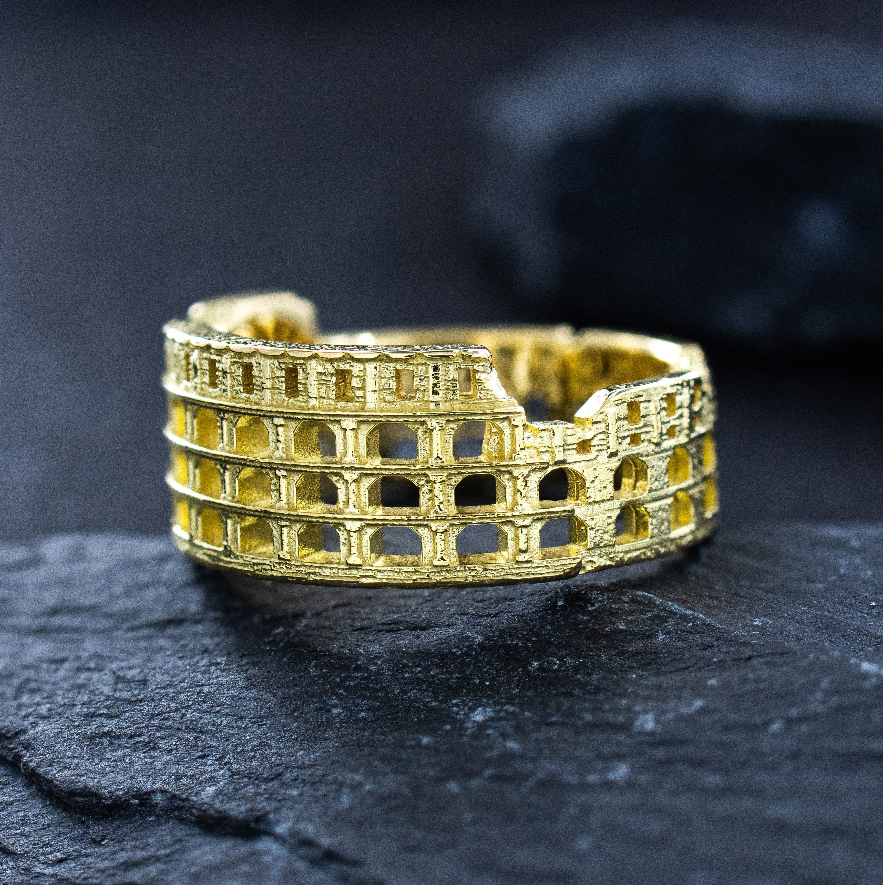Solid 14k and 18k Yellow Gold Roman Colosseum Band