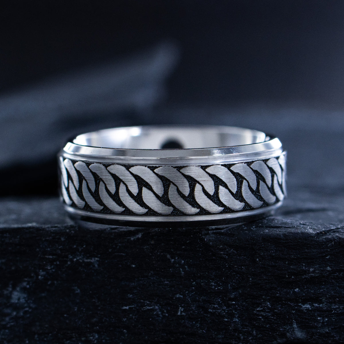 8mm Deep Engraved Titanium Band with Cuban Link Design