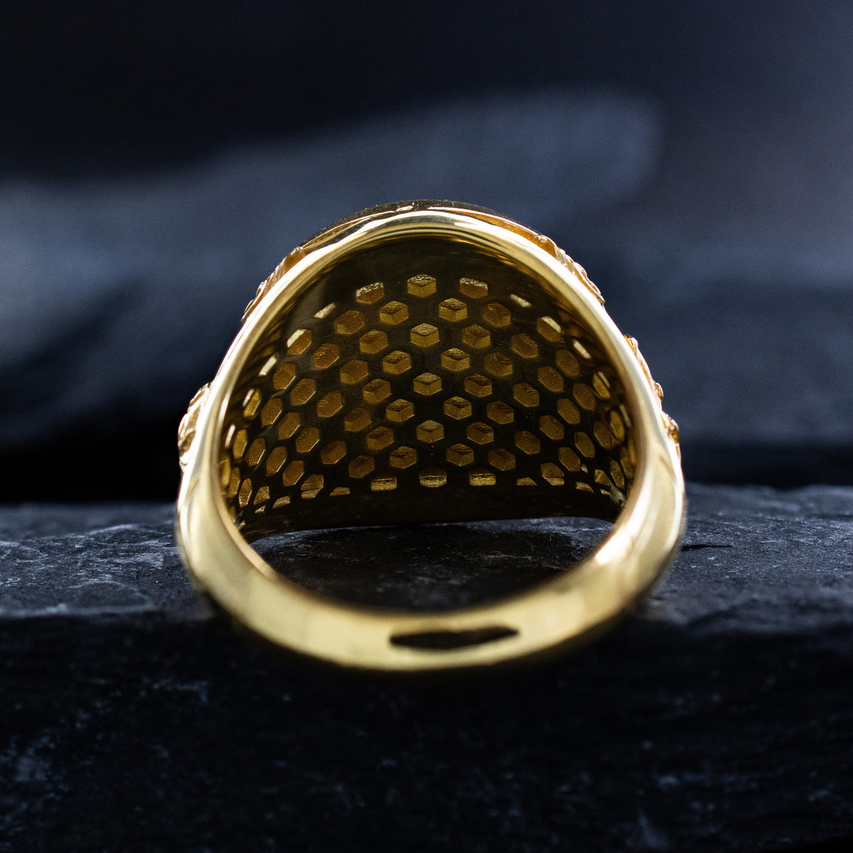 Solid 14k Yellow Gold Signet Ring with Owl of Athena