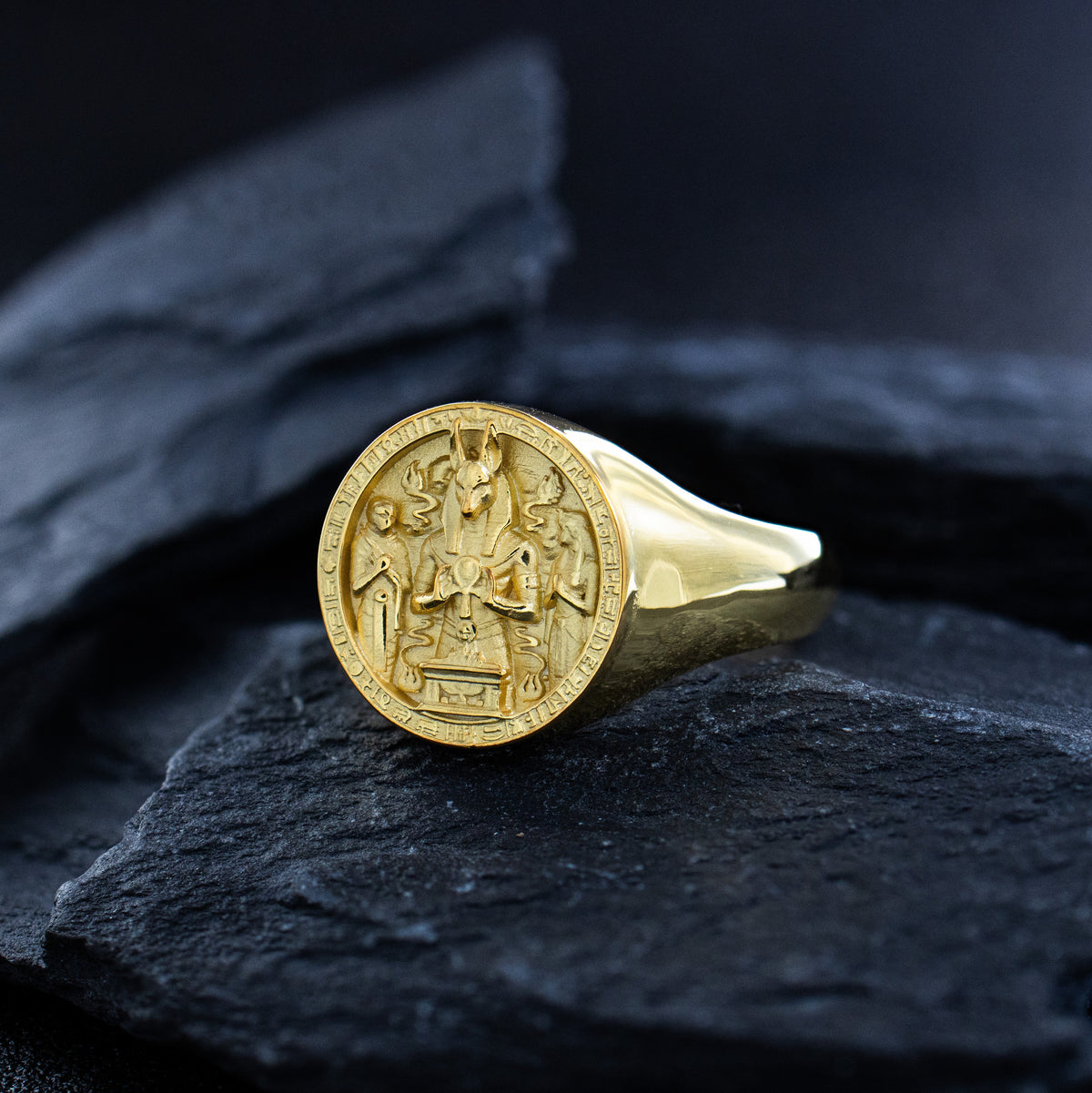 Solid 14k Ancient Egyptian Yellow Gold Signet Ring with Ankh