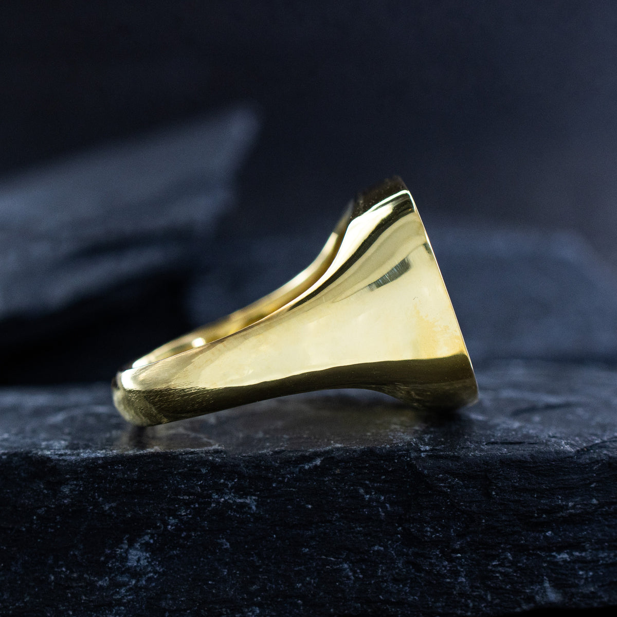 Solid 14k Yellow Gold Signet Ring with Pacific Islander Motifs