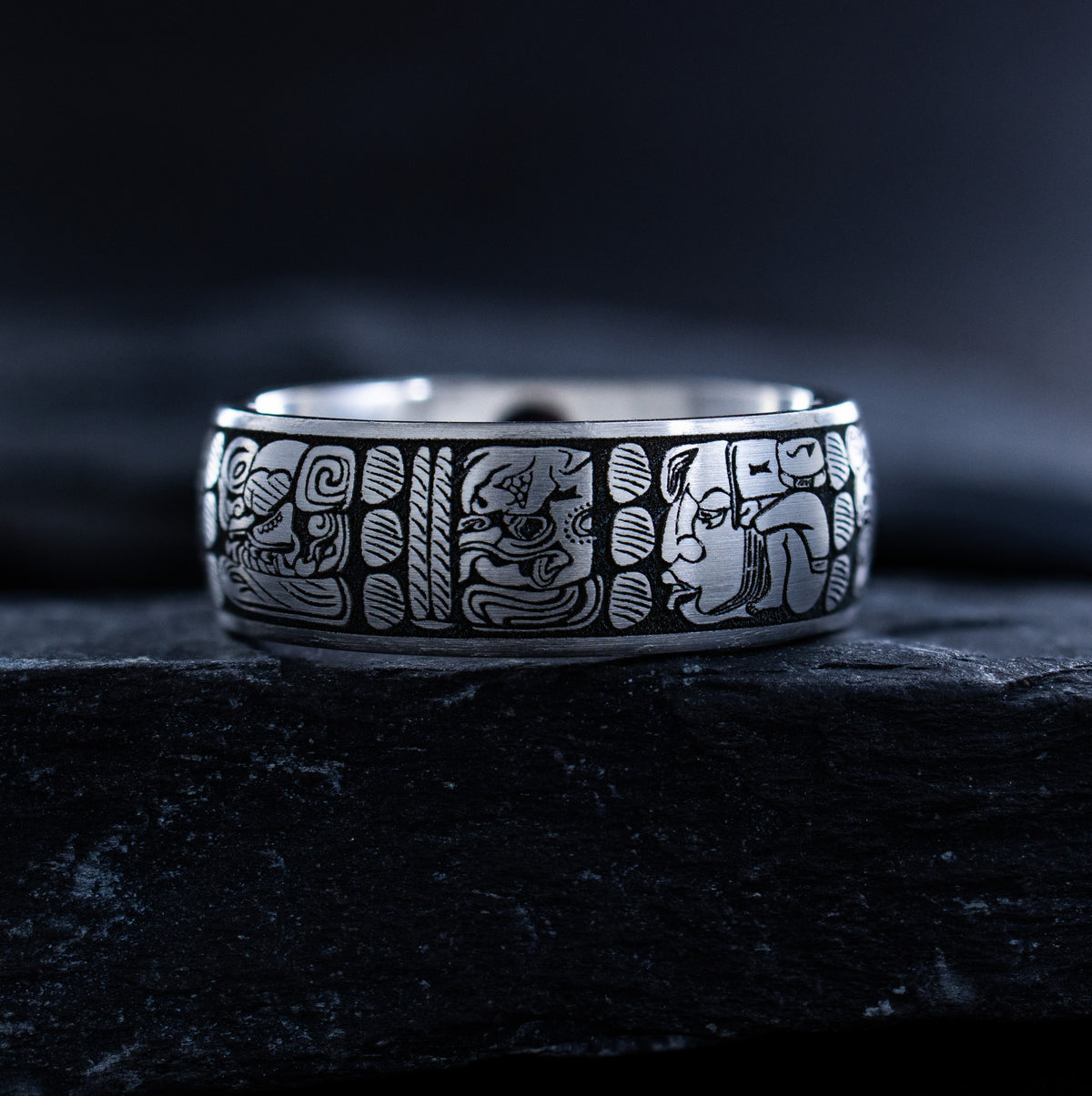 8mm Mayan Deep Engraved Titanium Band