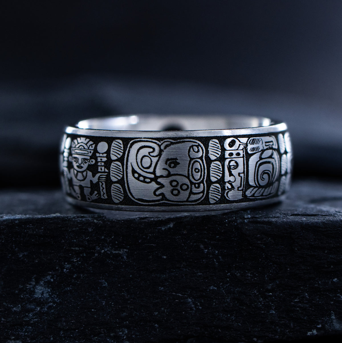 8mm Mayan Deep Engraved Titanium Band