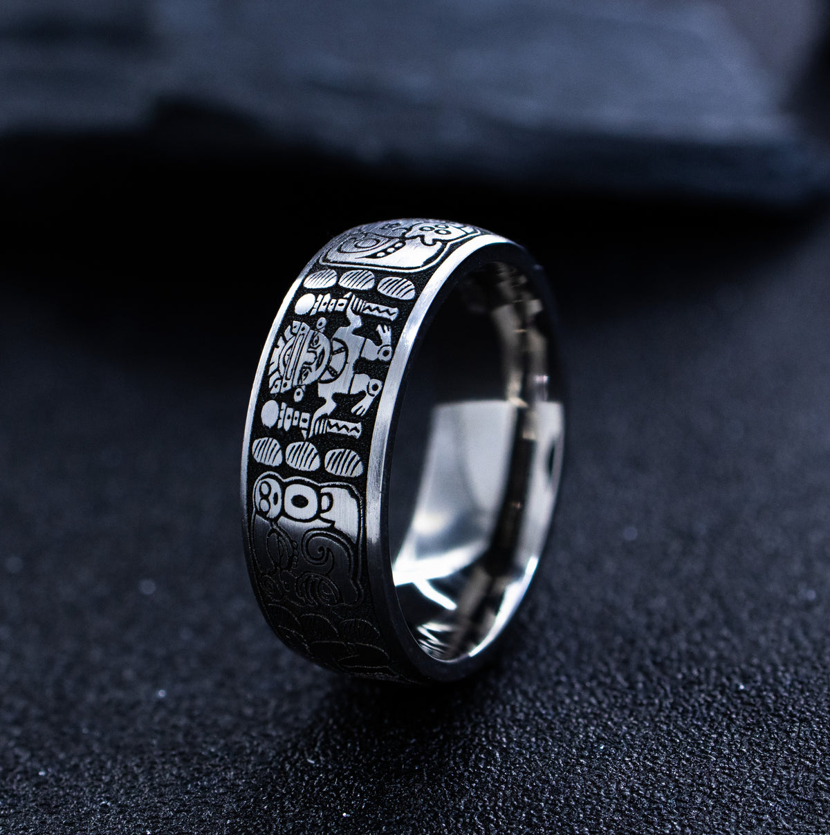 8mm Mayan Deep Engraved Titanium Band