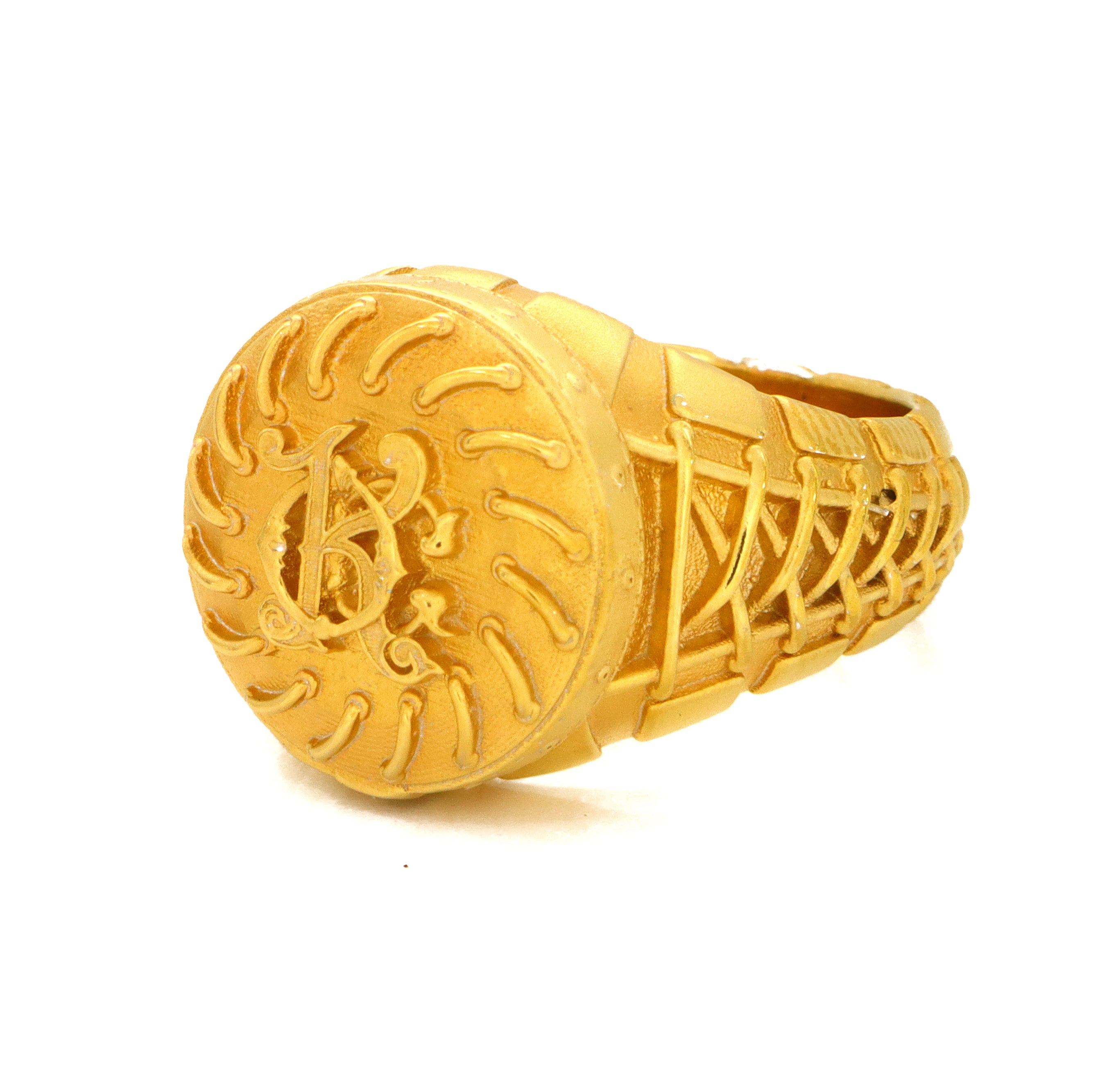 Solid 14k Yellow Gold Signet Belt Ring with Custom Monogram
