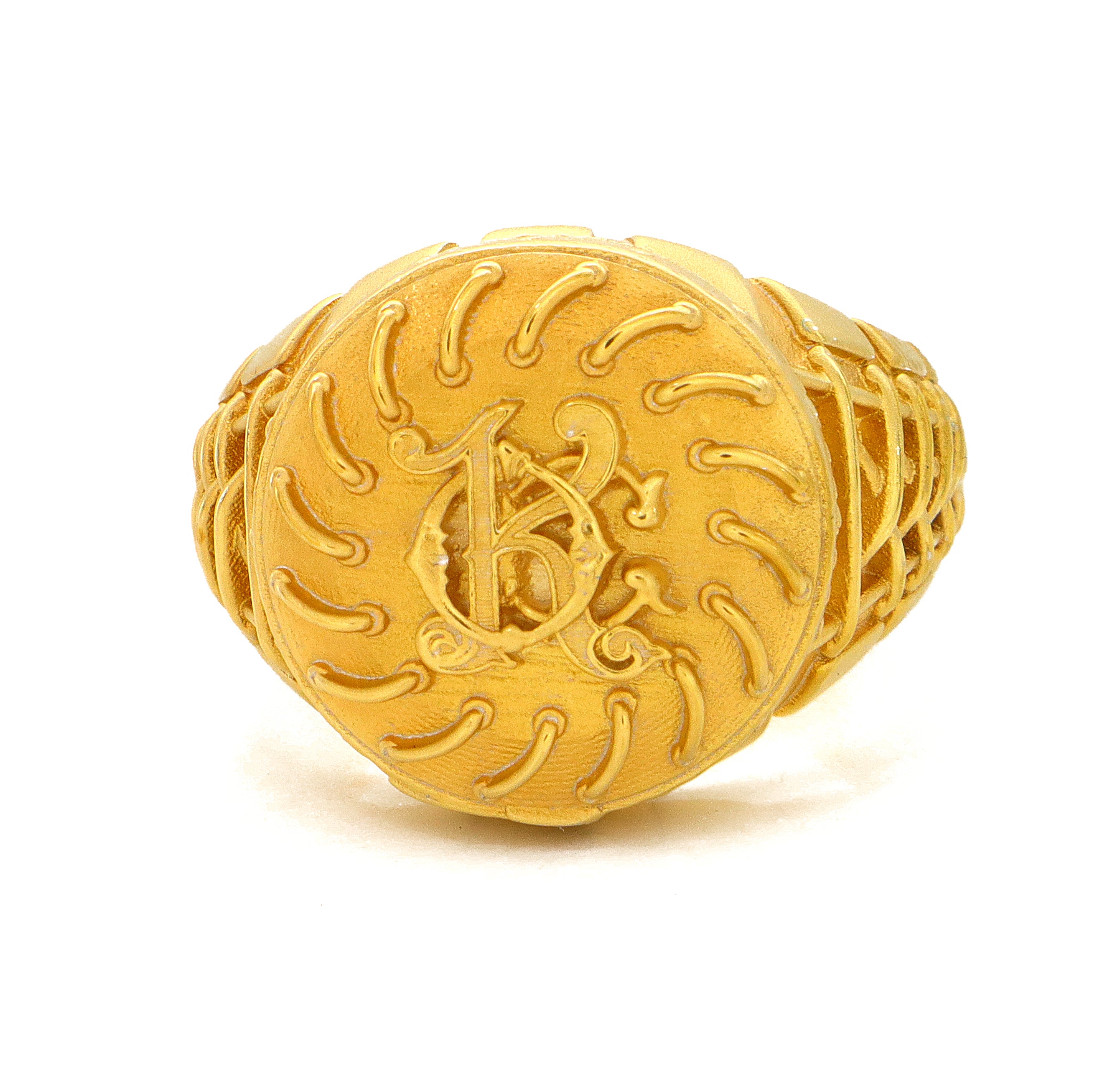 Solid 14k Yellow Gold Signet Belt Ring with Custom Monogram
