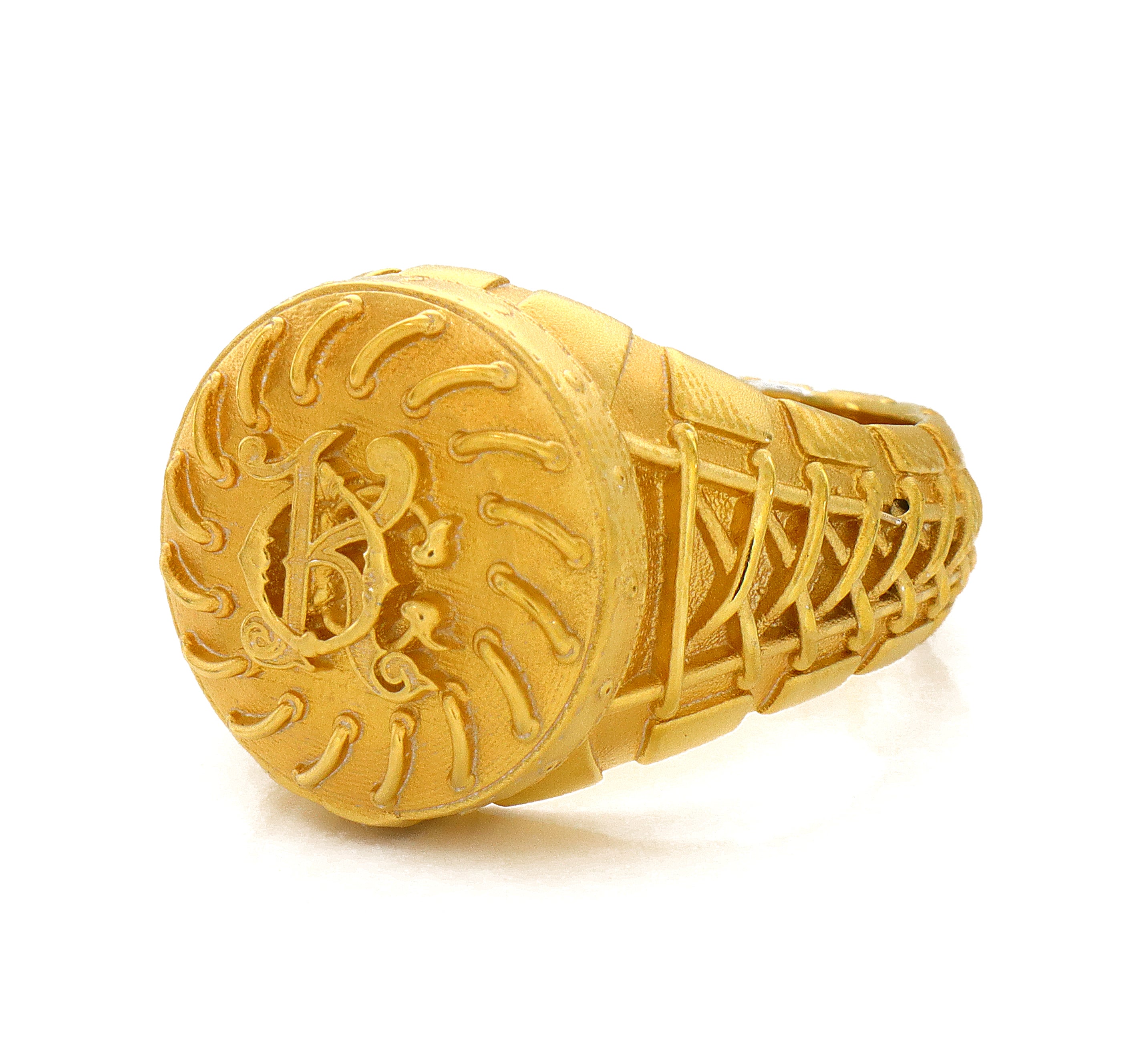 Solid 14k Yellow Gold Signet Belt Ring with Custom Monogram