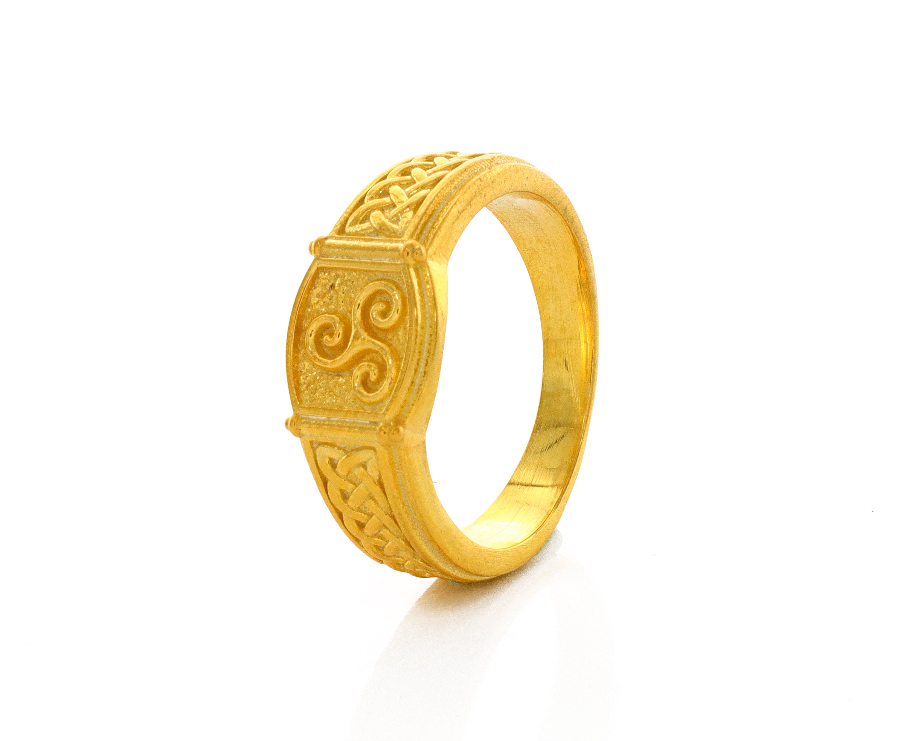 Celtic Triskelion with Braids, 14k Solid Yellow Gold Signet Ring