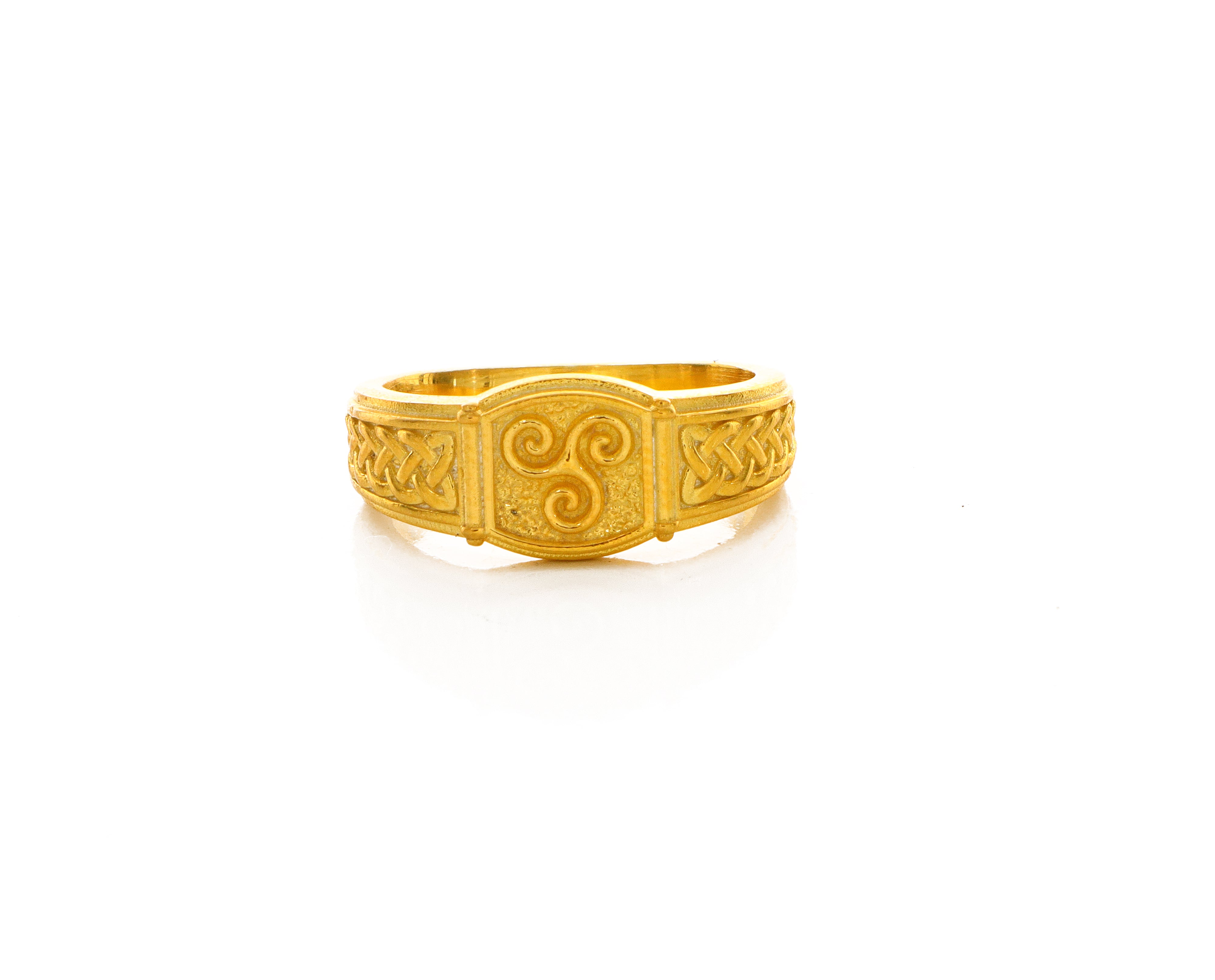 Celtic Triskelion with Braids, 14k Solid Yellow Gold Signet Ring