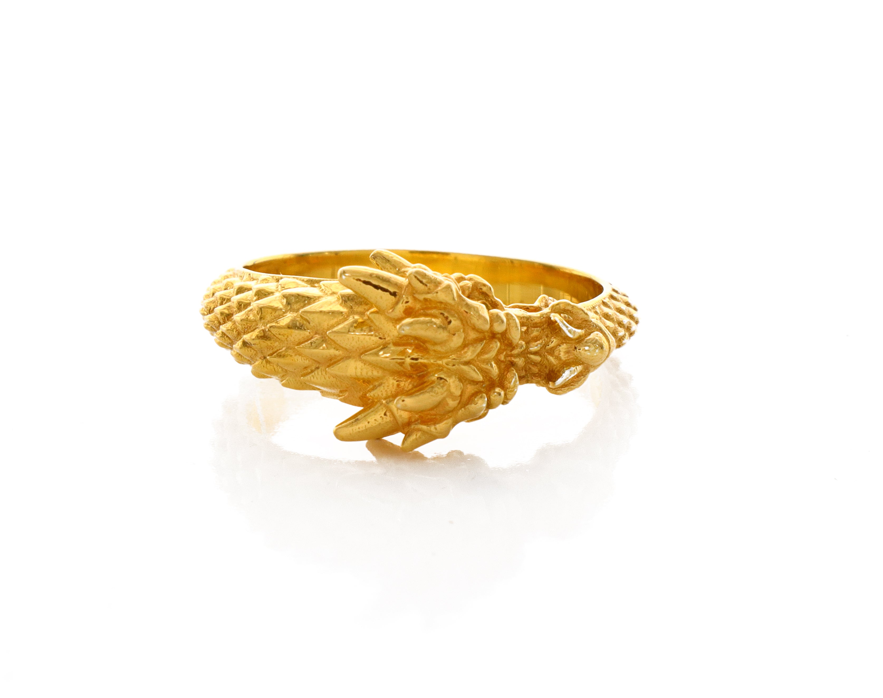 Ouroboros Dragon, Emerald Gemstones, 14k Solid Yellow Gold Ring