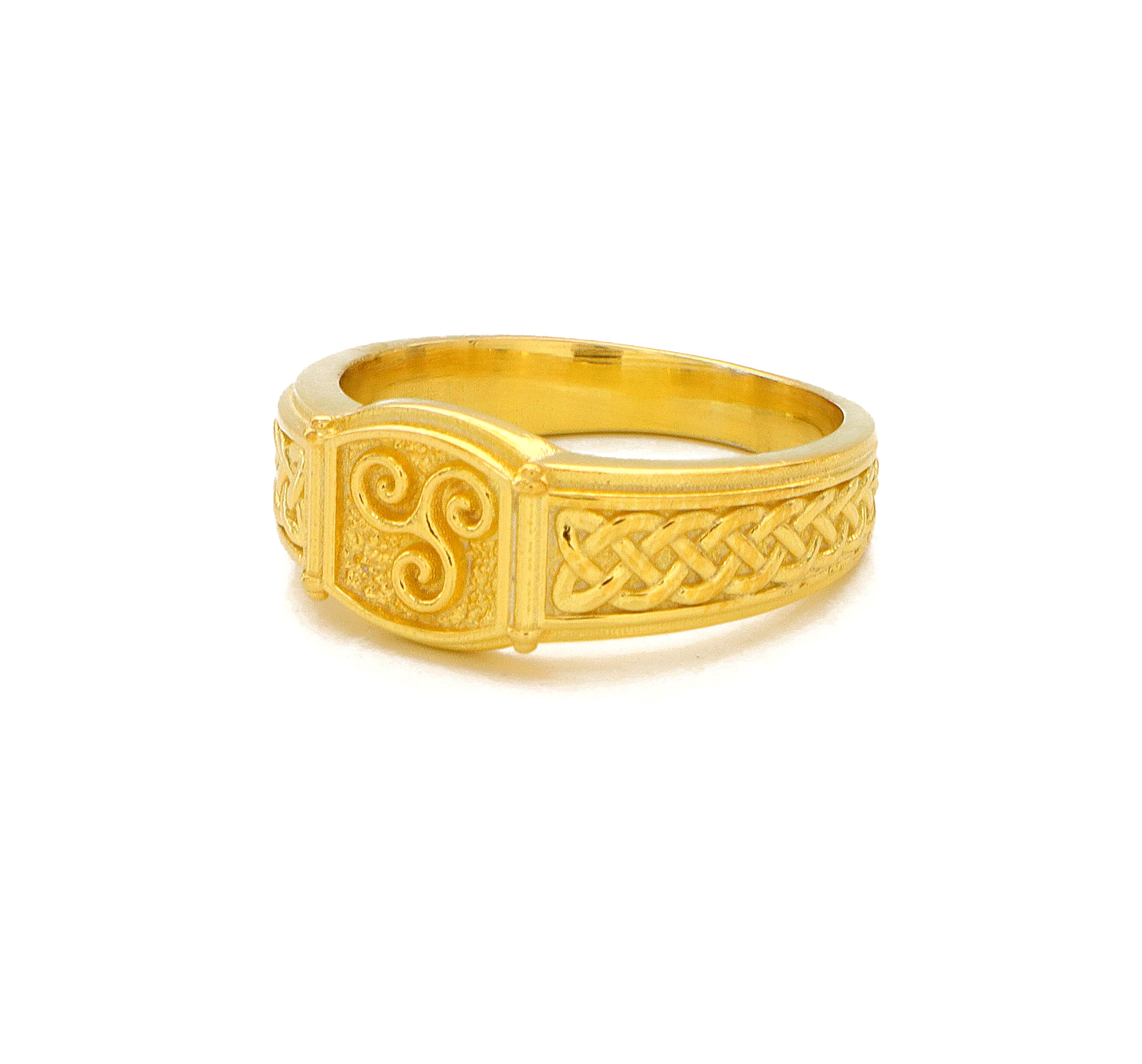 Celtic Triskelion with Braids, 14k Solid Yellow Gold Signet Ring