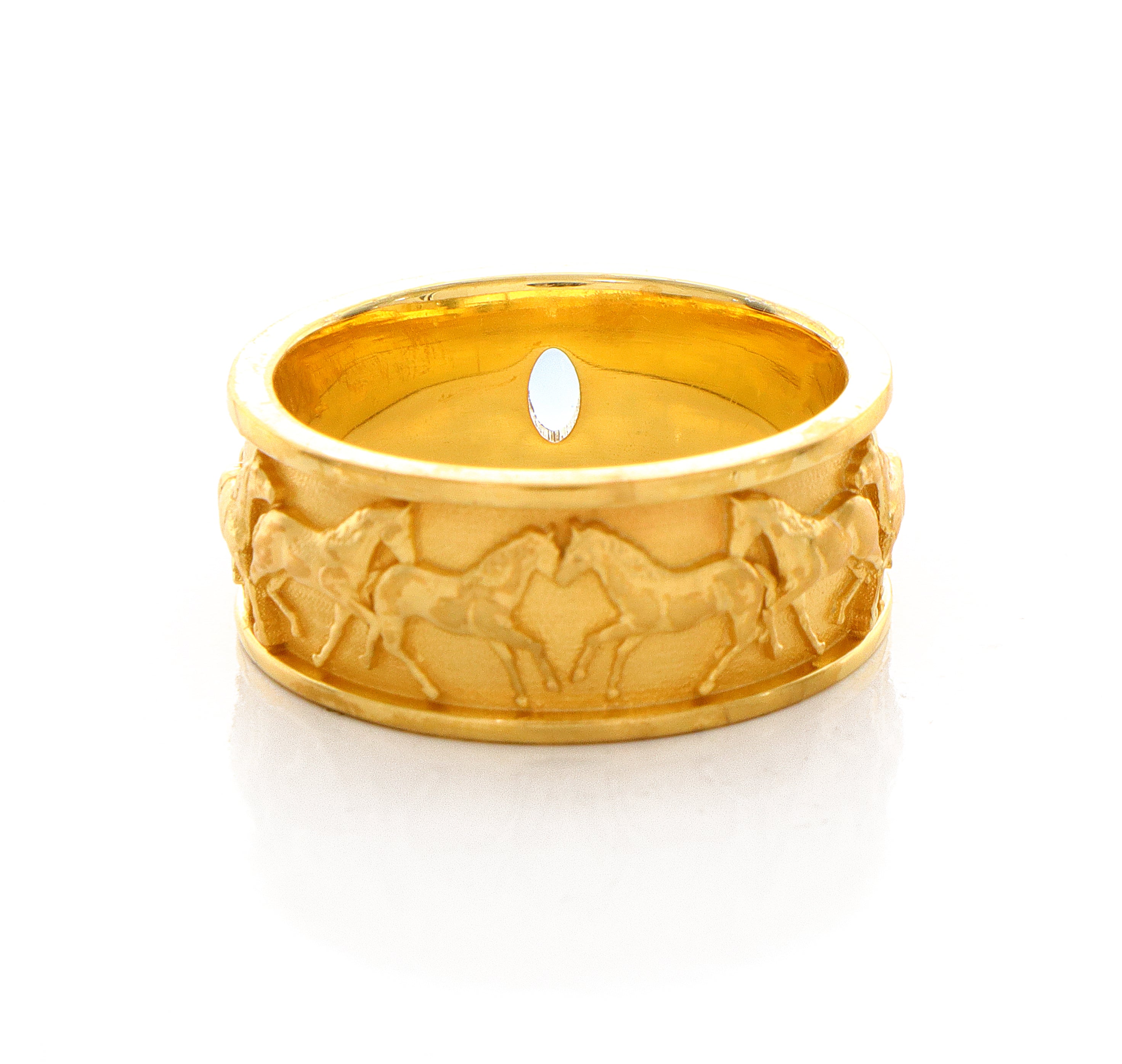 Solid 14k Yellow Gold Signet Ring with Blue Topaz and Symbols of Antiquity