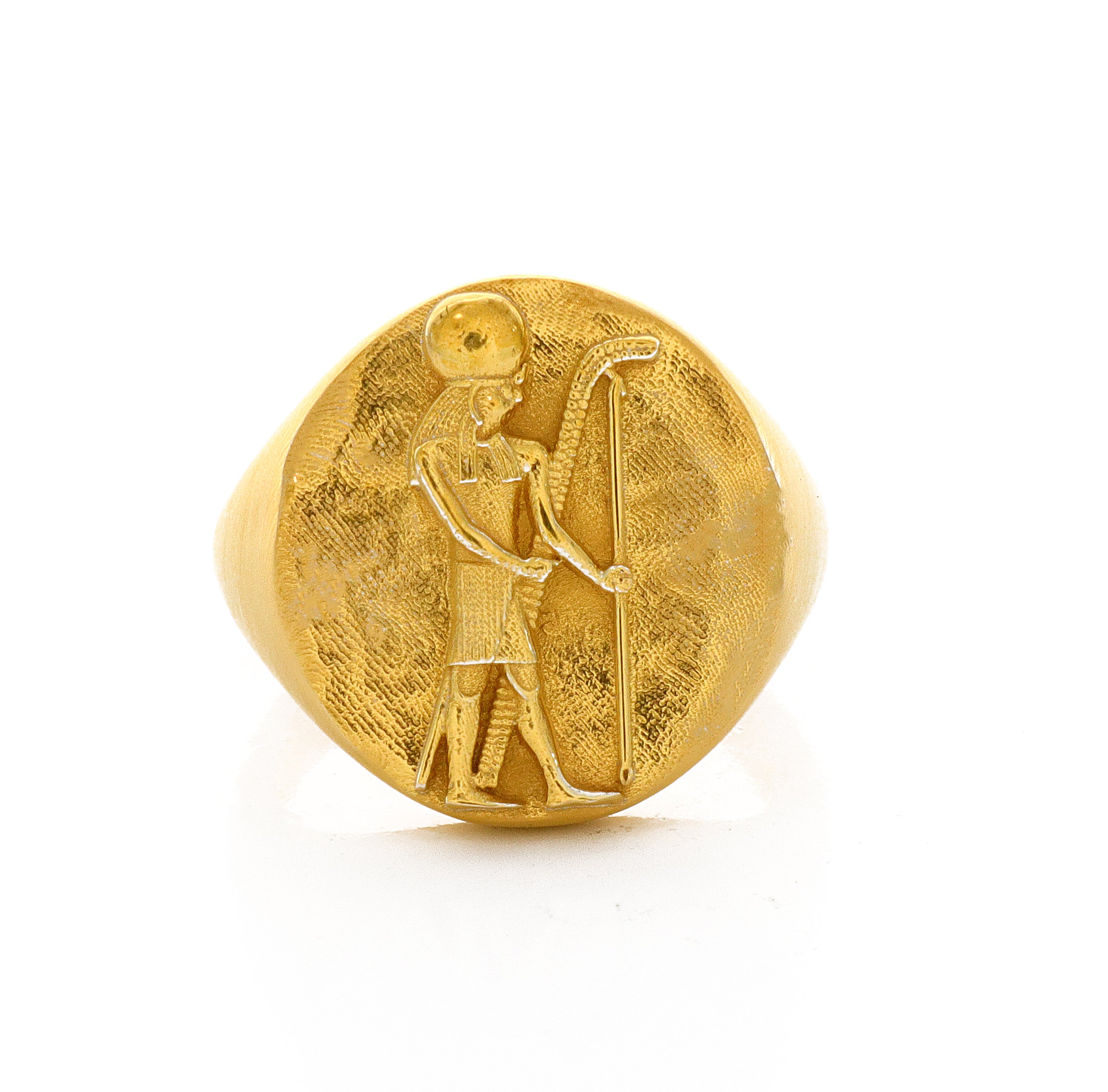 Solid 14k Yellow Gold Signet Ring with Egyptian Deity