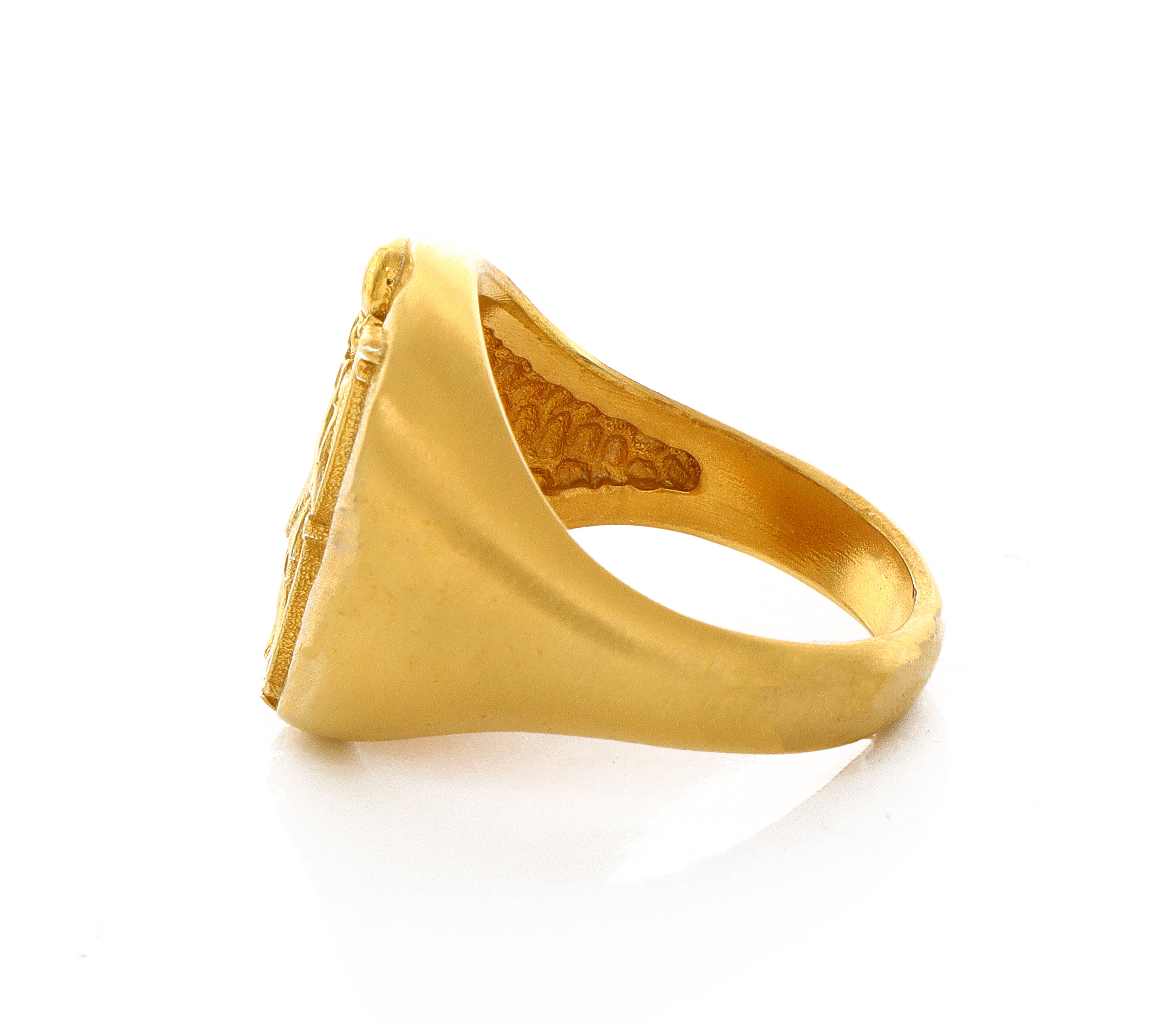 Solid 14k Yellow Gold Signet Ring with Egyptian Deity