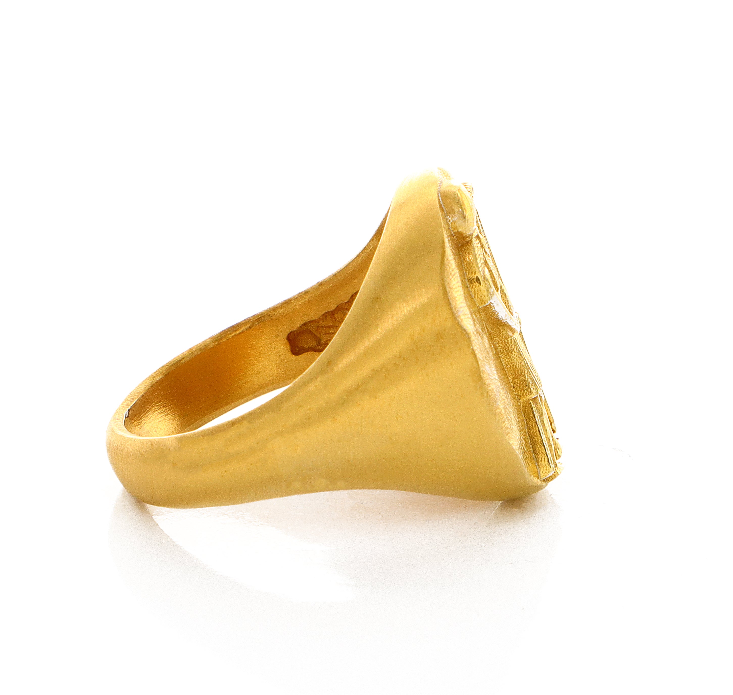 Solid 14k Yellow Gold Signet Ring with Egyptian Deity