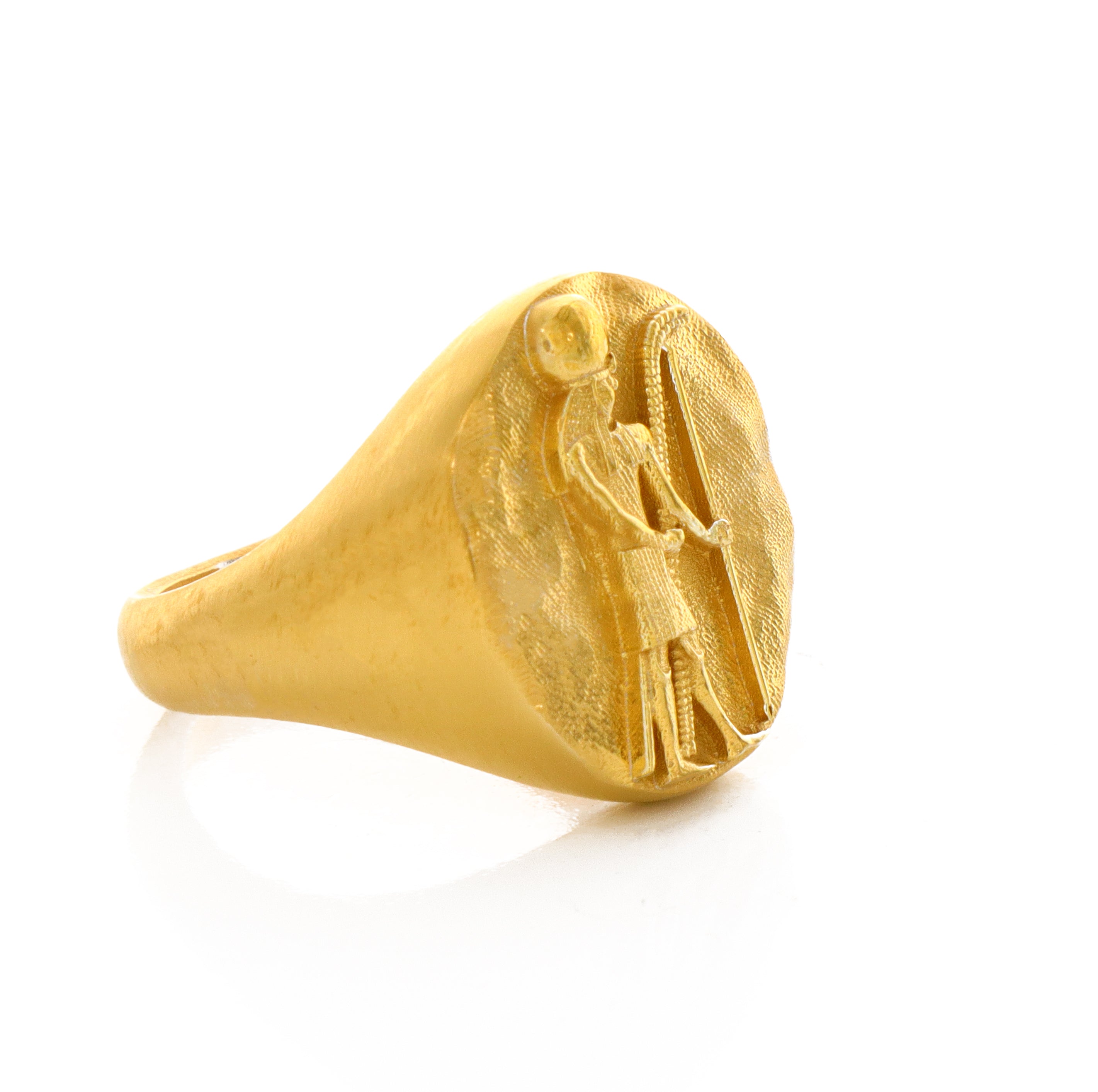 Solid 14k Yellow Gold Signet Ring with Egyptian Deity