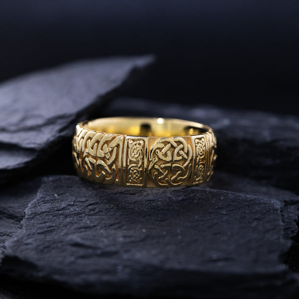 8mm Custom Made, Dome Shaped, Solid Gold Ring with Celtic Knot Engraving