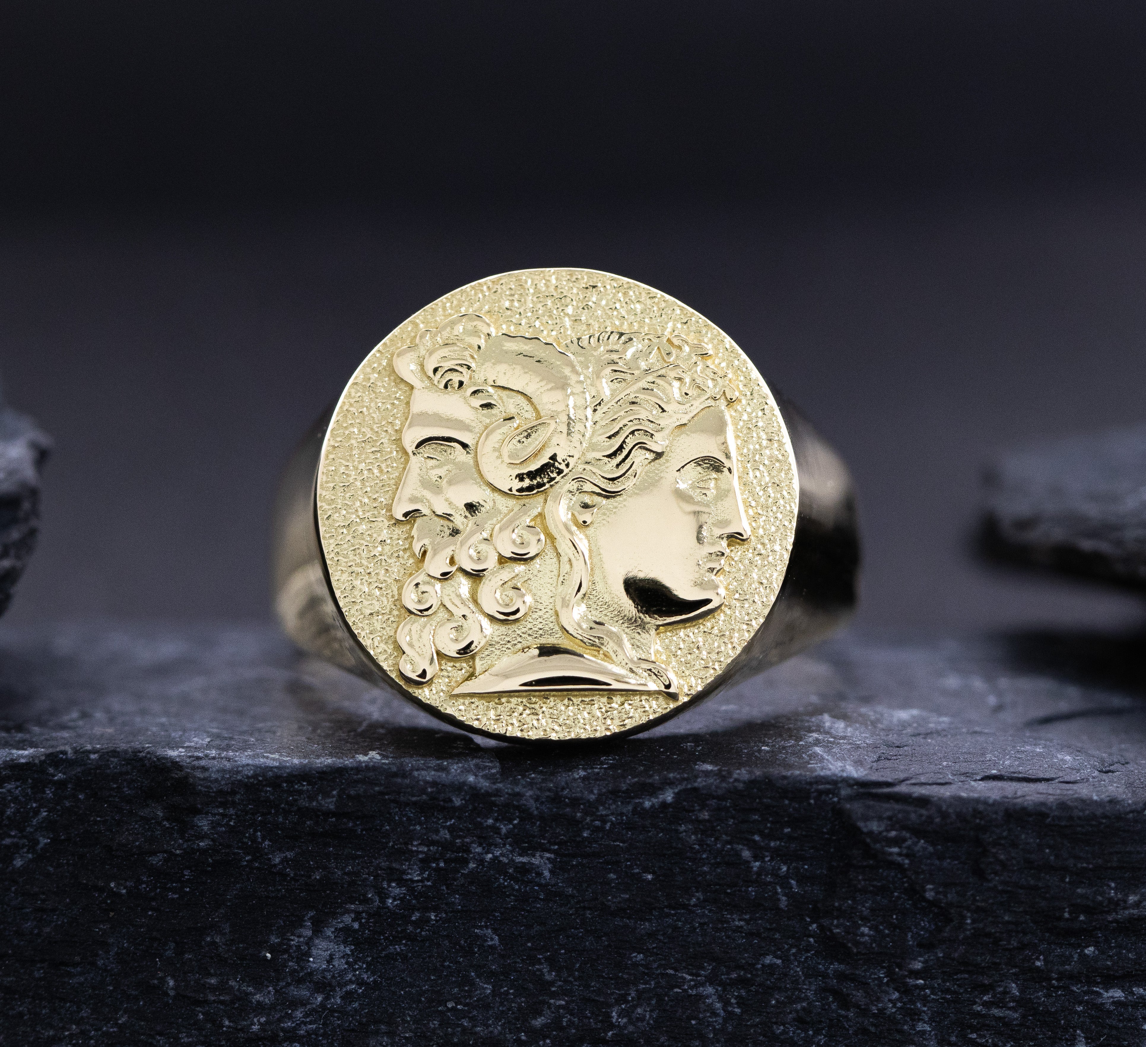 Janus Roman Deity Solid Yellow Gold Signet Ring