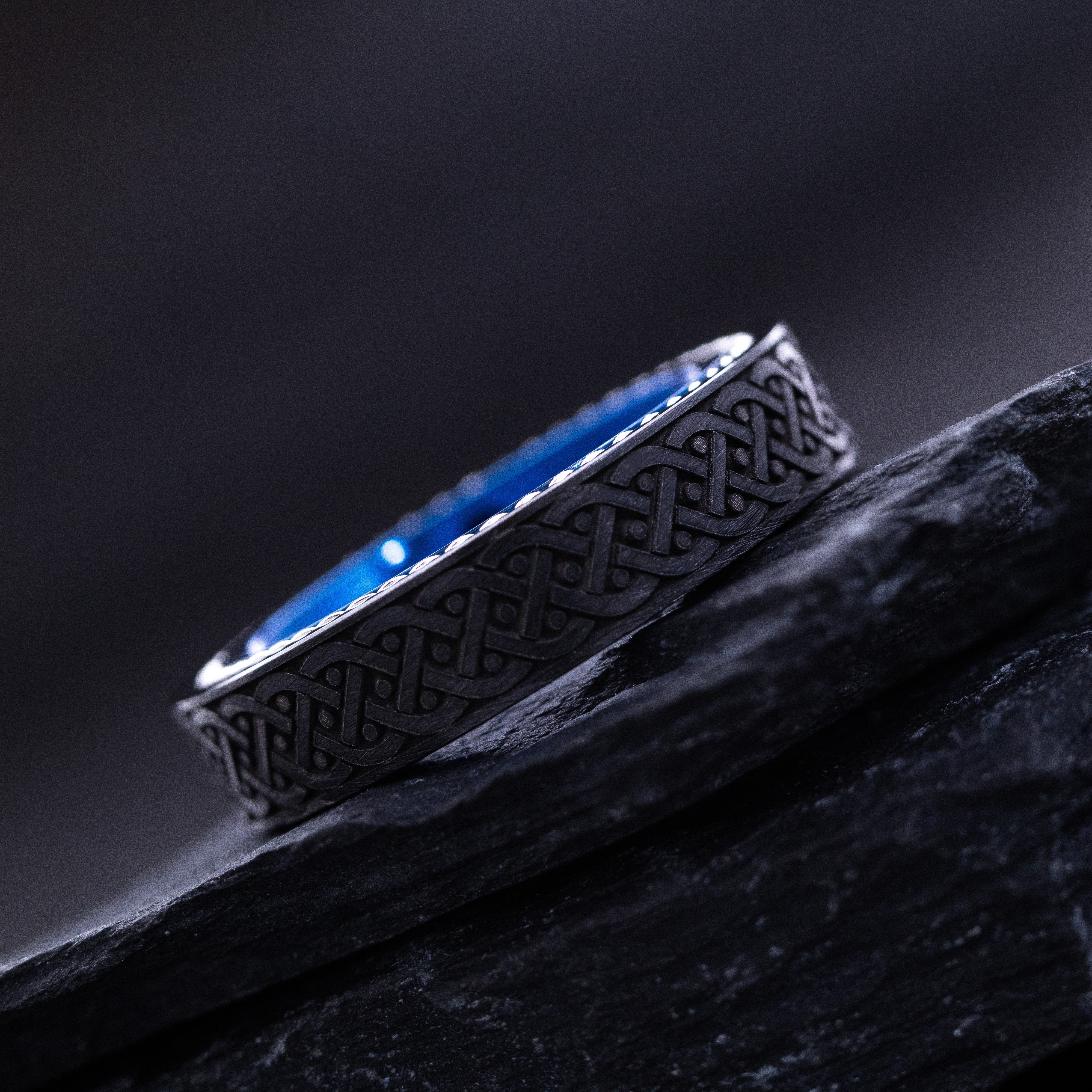 Blue Tungsten Carbide 6mm Wedding Ring with Celtic Braided Knot