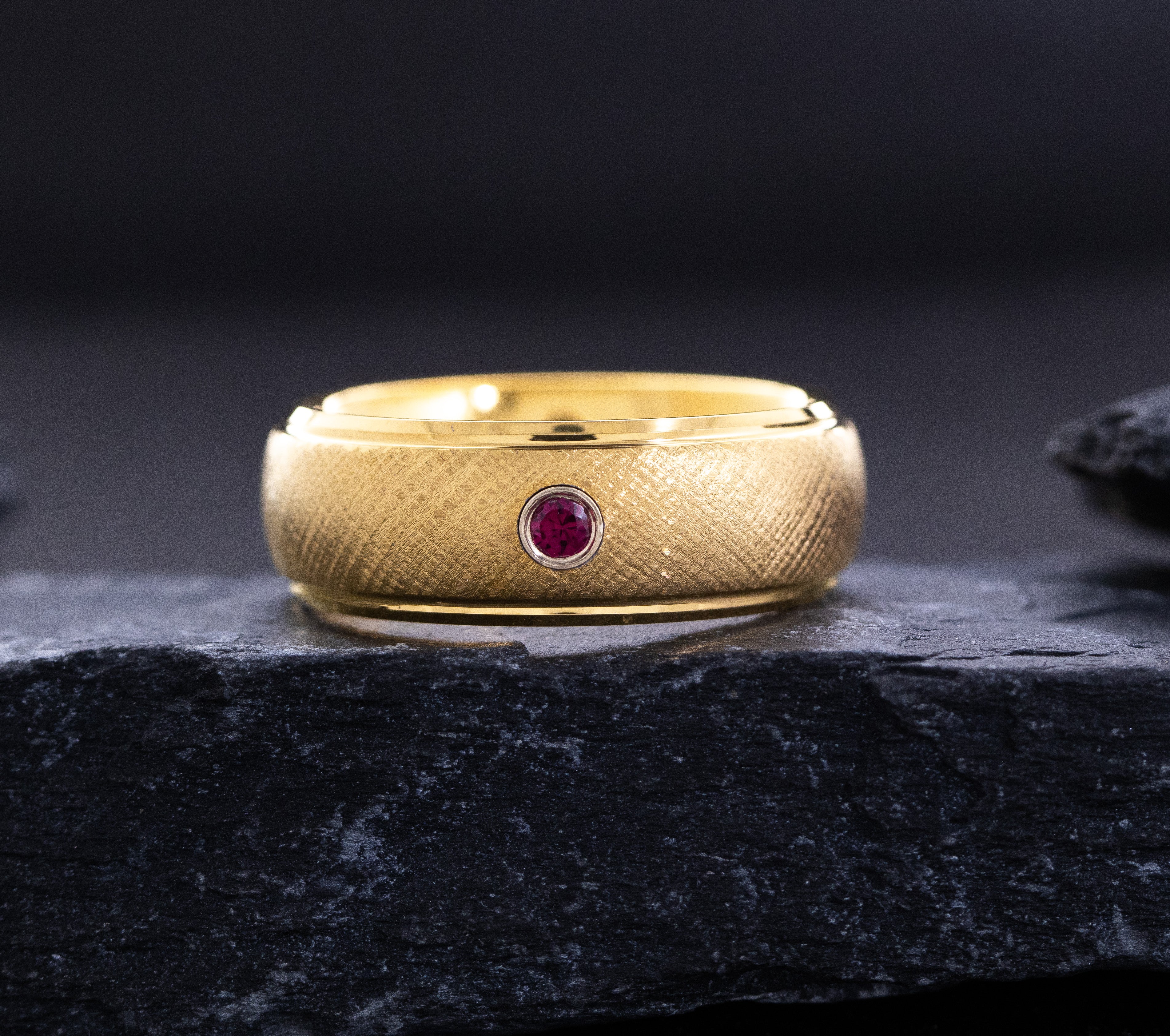 8mm Yellow Gold Dome Tungsten Carbide Ring with Round Cut Gemstone