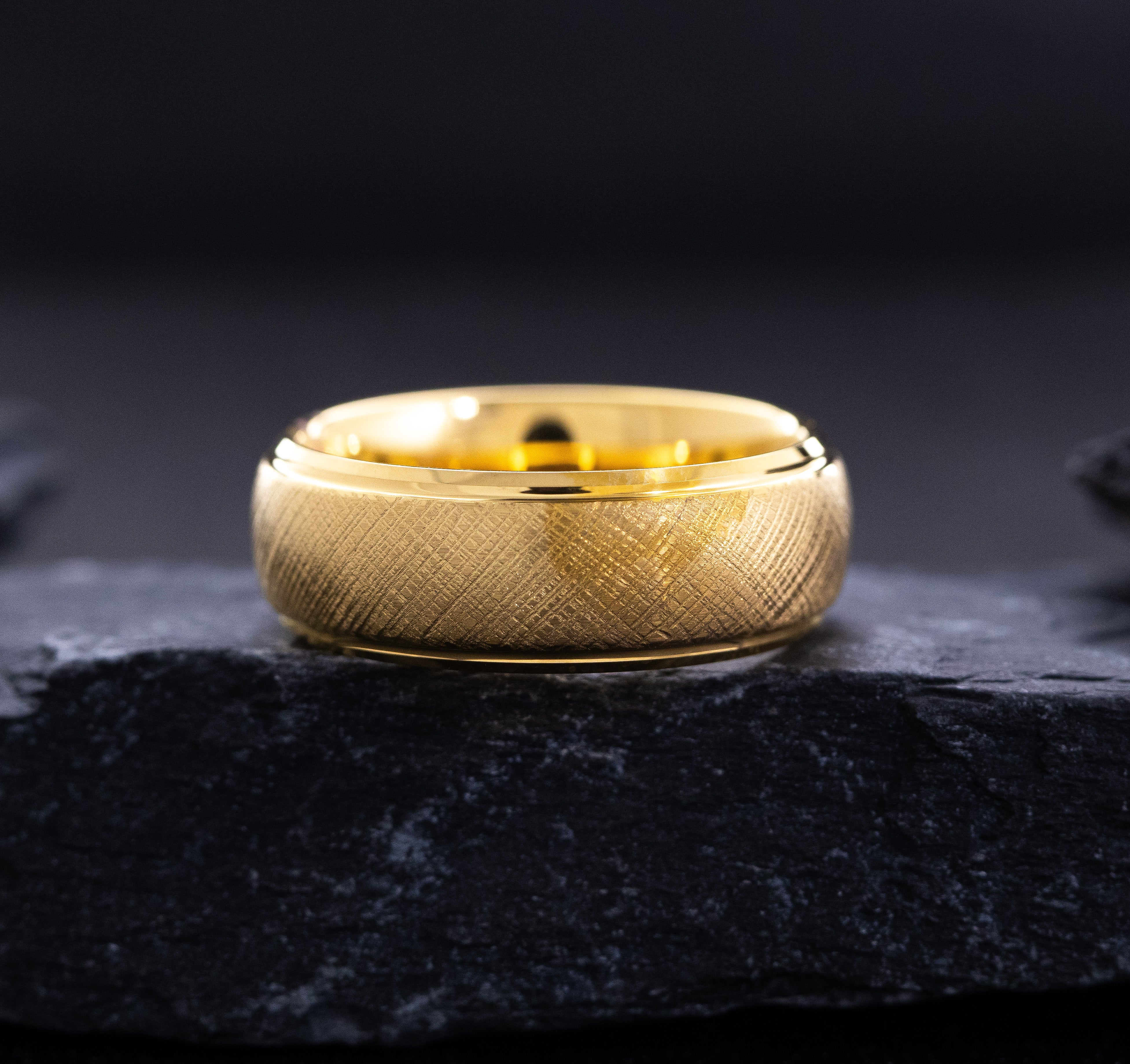 8mm Yellow Gold Dome Tungsten Carbide Ring with Two Round Cut Gemstones