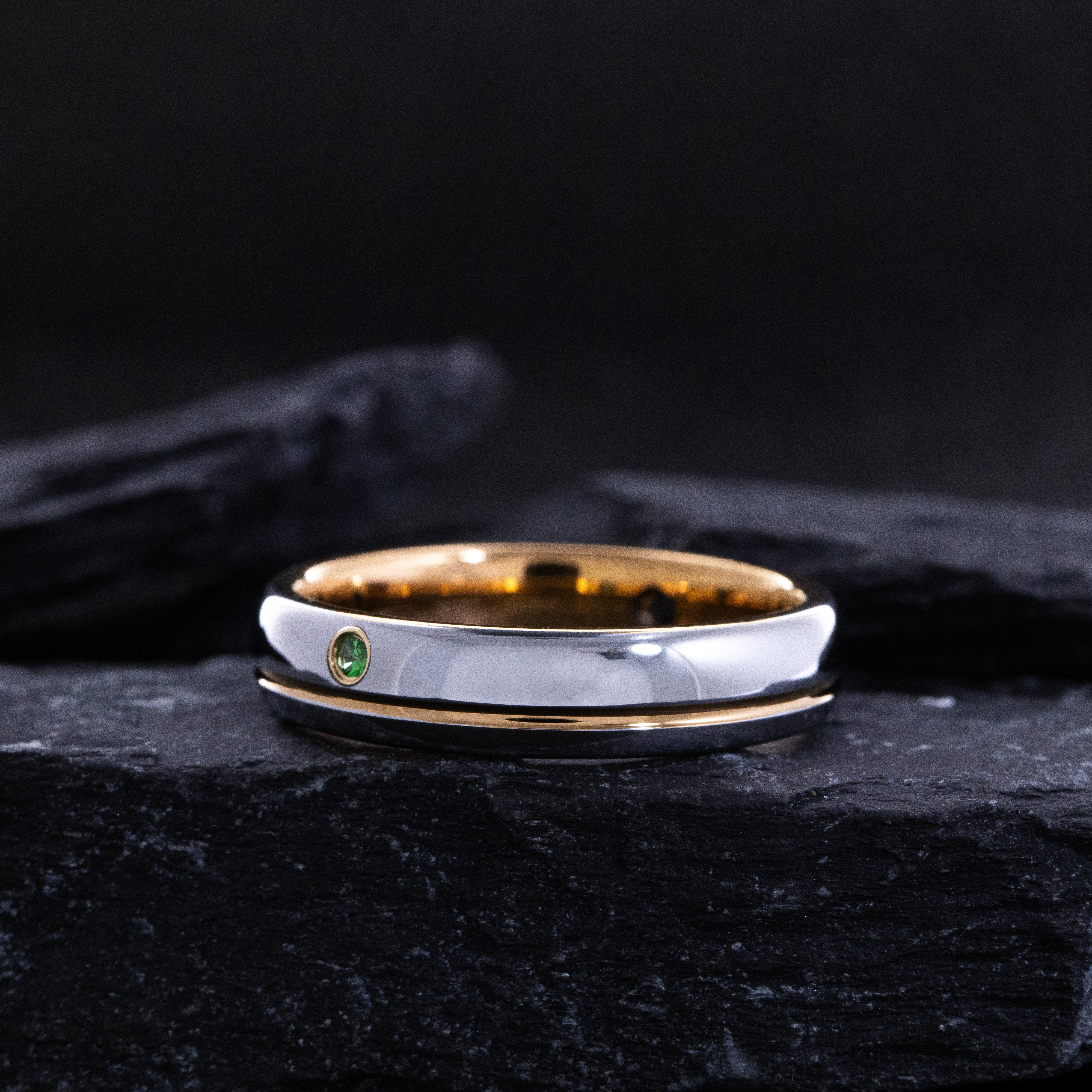 5mm Silver and Rose Gold Grooved Tungsten Ring with Round Cut Gemstone