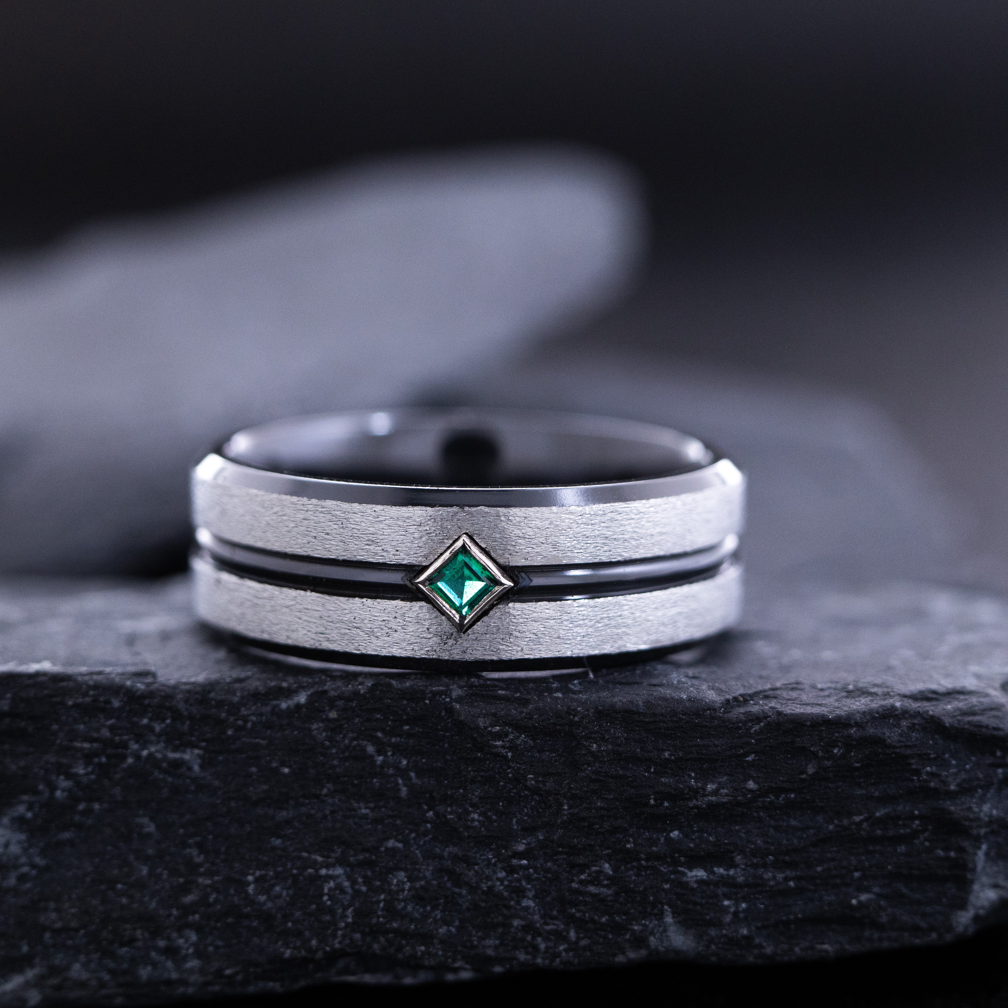 8mm Black Zirconium Band with Birthstone and Groove