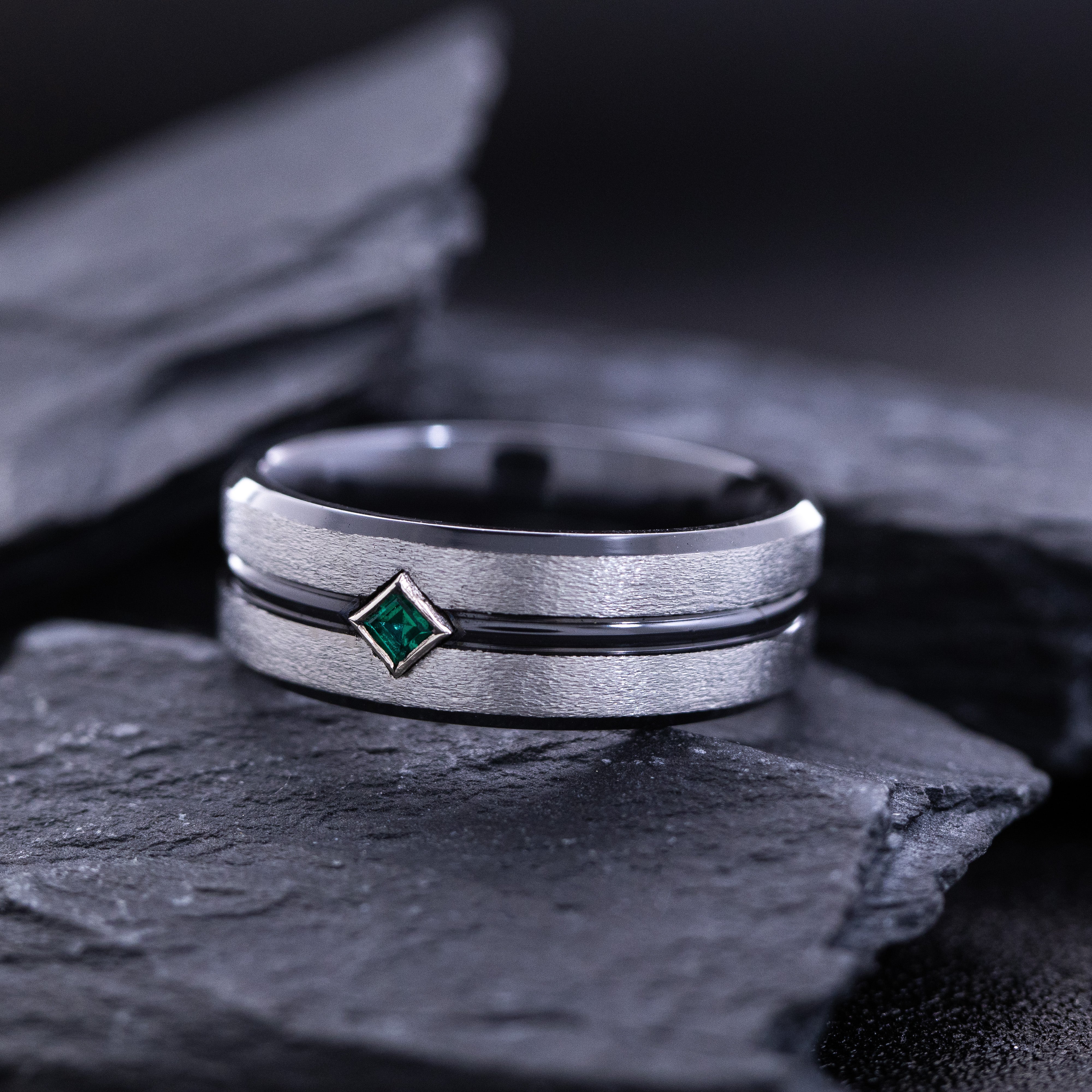 8mm Black Zirconium Band with Birthstone and Groove