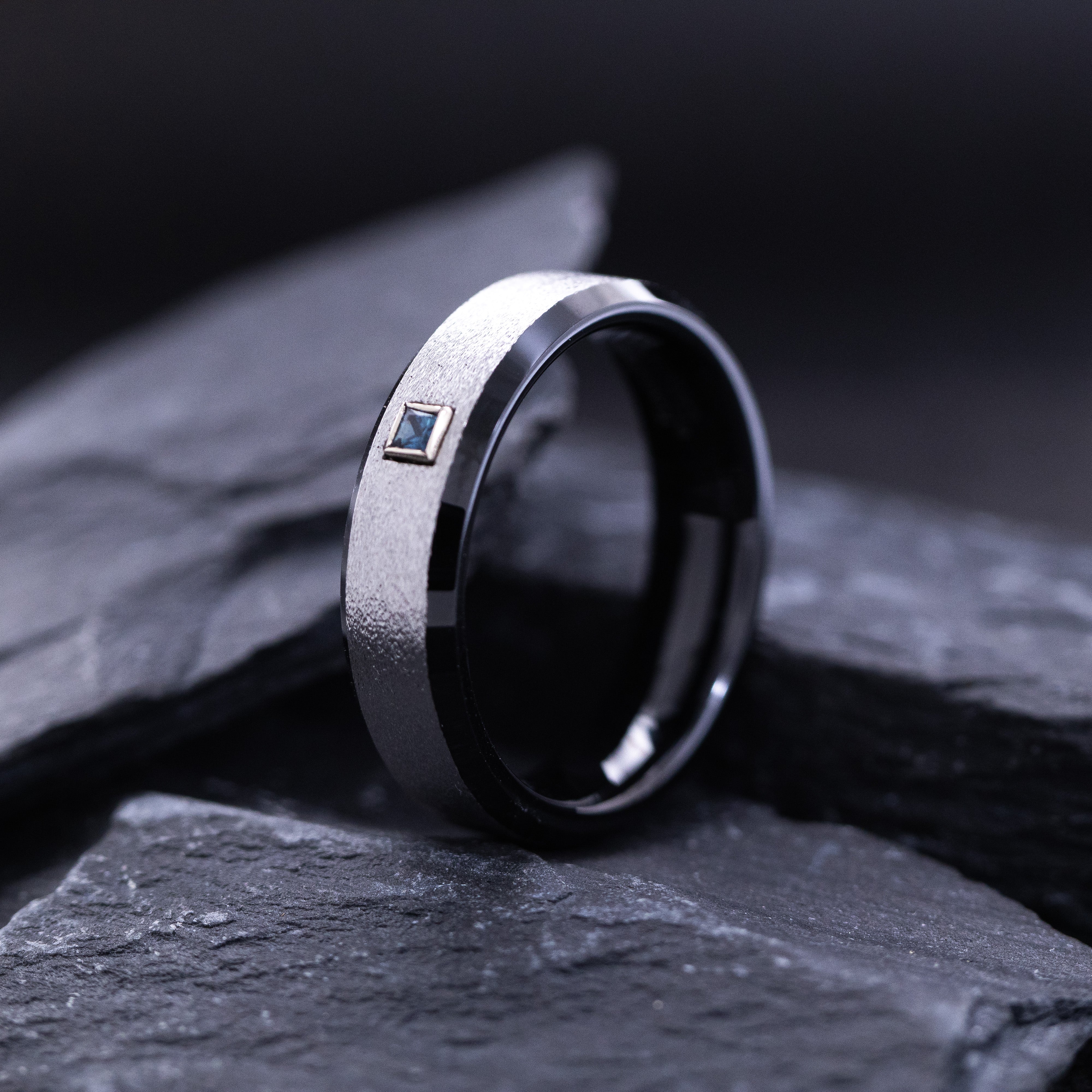 6mm Silver Stone Finished Tungsten Carbide with Princess Cut Gemstone