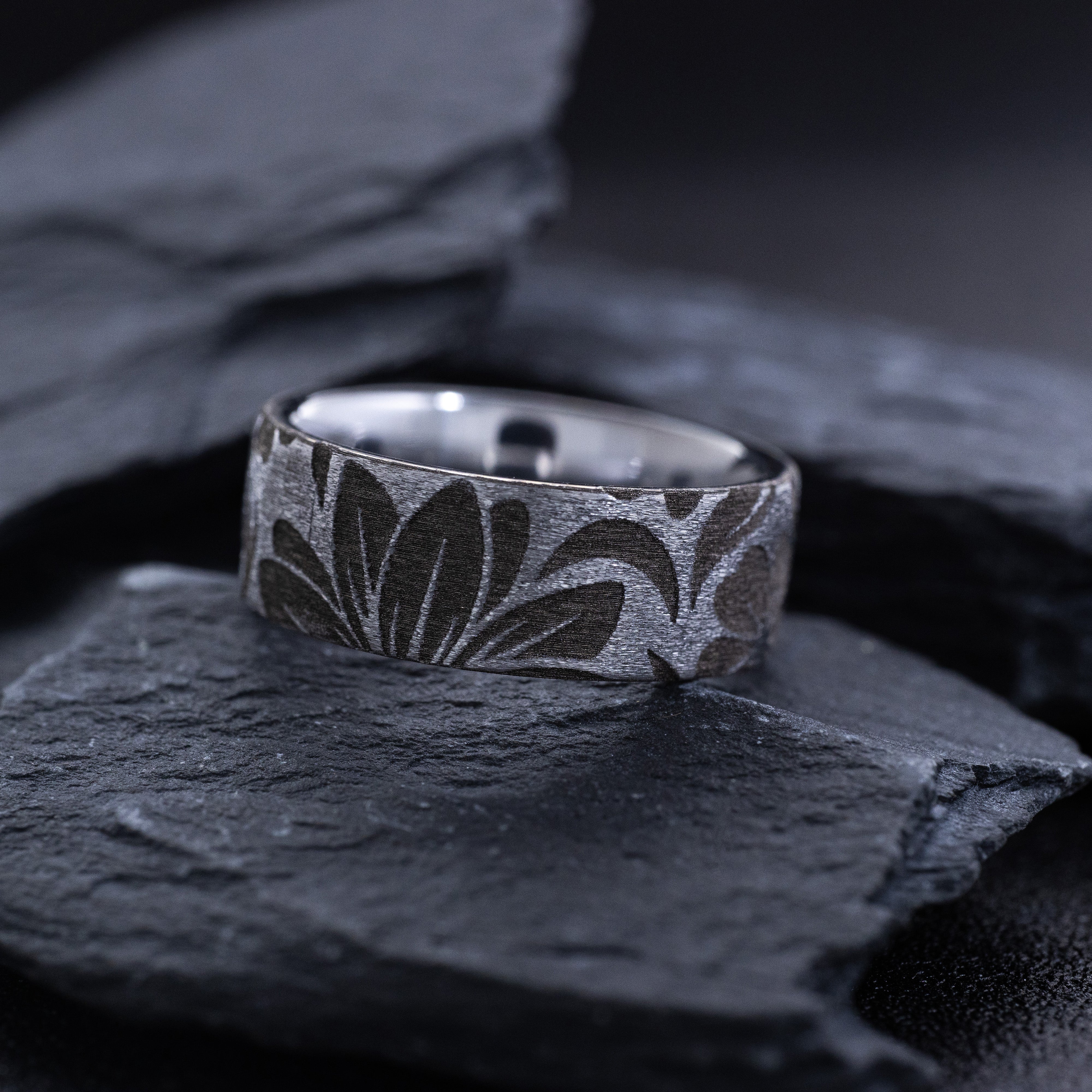 Floral Deep Engraved Tungsten Carbide Ring, 8mm Wedding Band For Him and Her