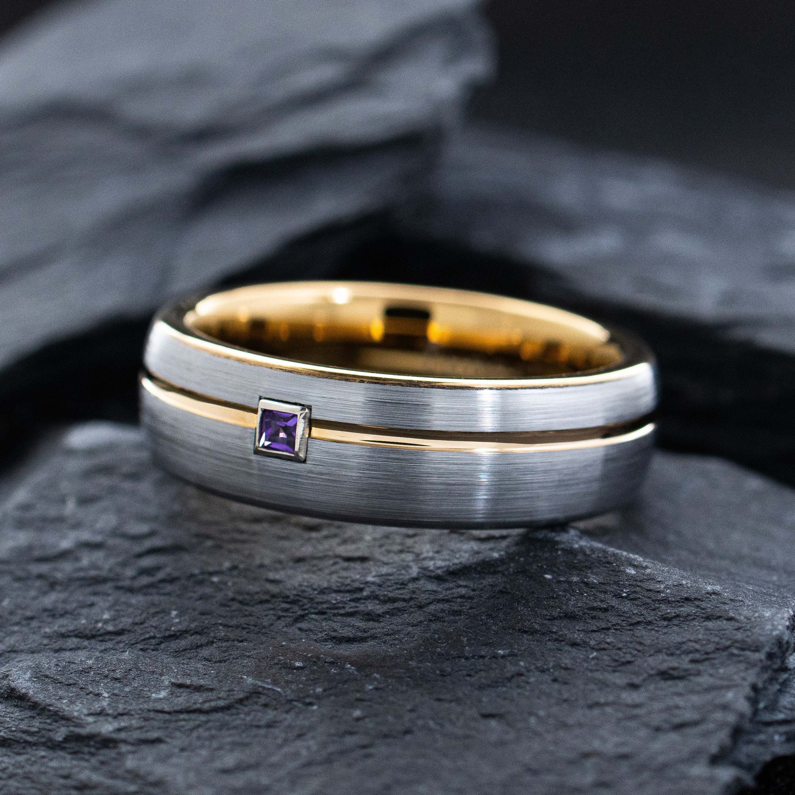 8mm Rose Gold Plated Tungsten Carbide Ring with Groove and Custom Gemstone