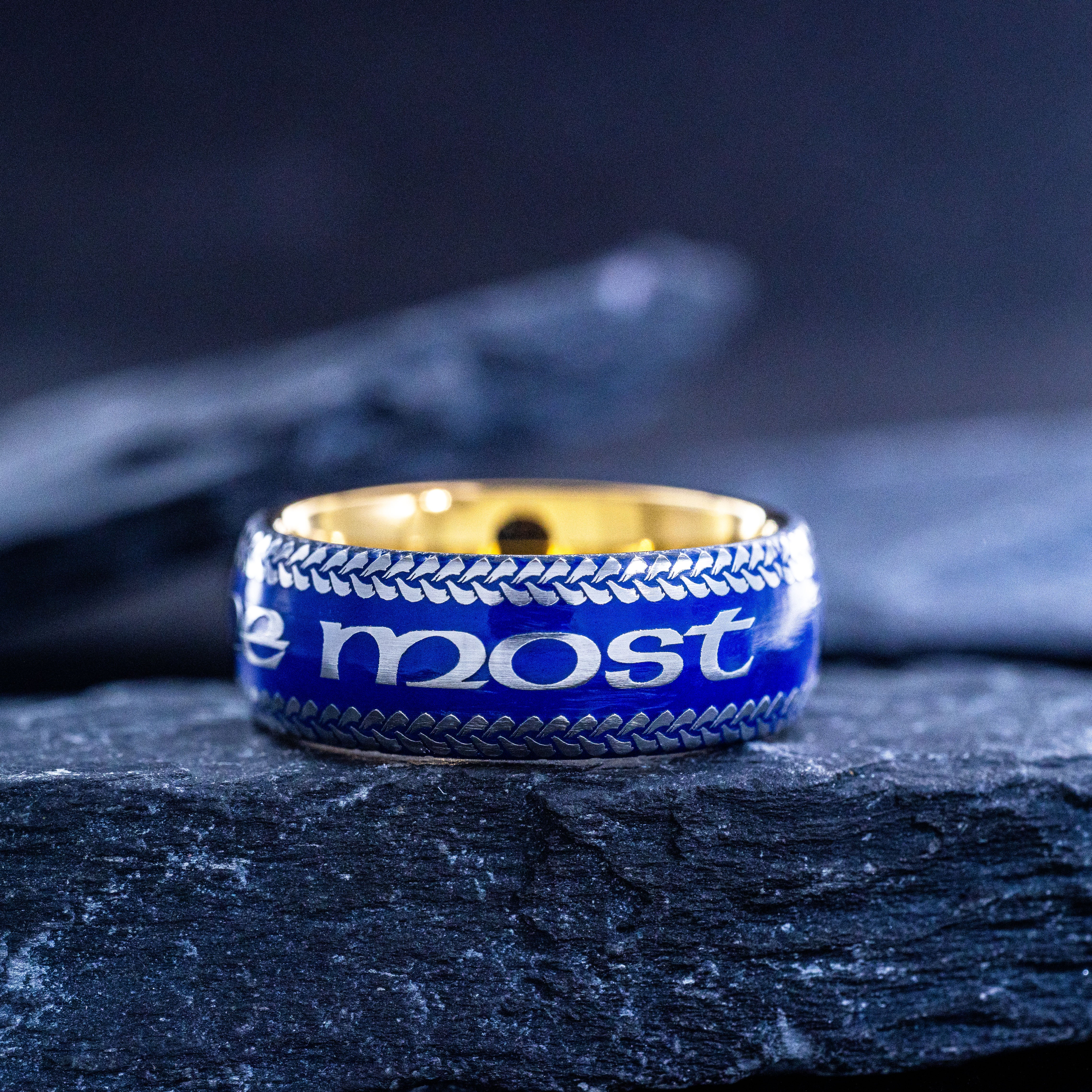 Romantic Blue Enamel Tungsten Ring, 9mm Rose Gold Plated Tungsten Band