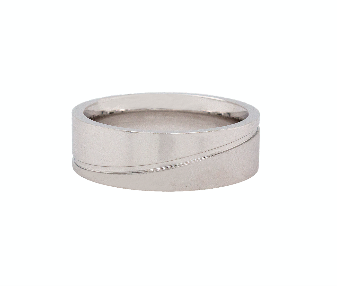 ring, ring on white background, 8mm ring, flat shape ring, grooved ring, curved groove, polished ring, brushed ring, mens wedding band, womens wedding band, promise ring, silver color ring