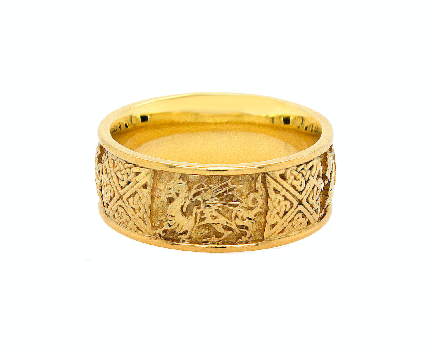 ring, ring on white background, gold ring, yellow gold ring, mens ring, women's ring, wedding band, solid gold ring, yellow gold ring, 8mm ring, engraved ring, custom gold ring, celtic ring, nordic ring, celtic knot ring, celtic dragon ring, dragon ring