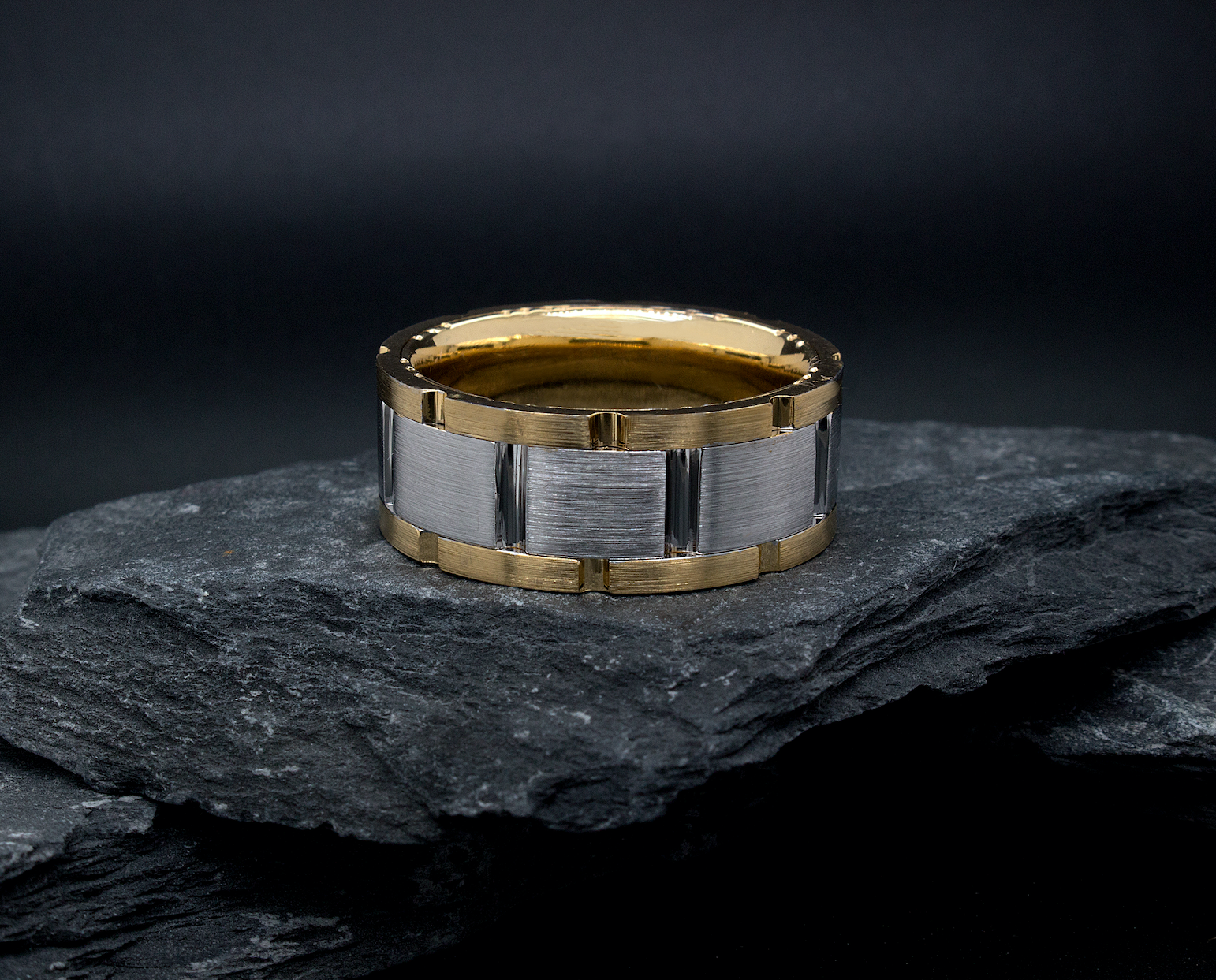 ring, ring on black background, 8mm ring, matte ring, brushed ring, grooved ring, wedding band, mens wedding band, womens wedding band, unisex ring, two-toned ring