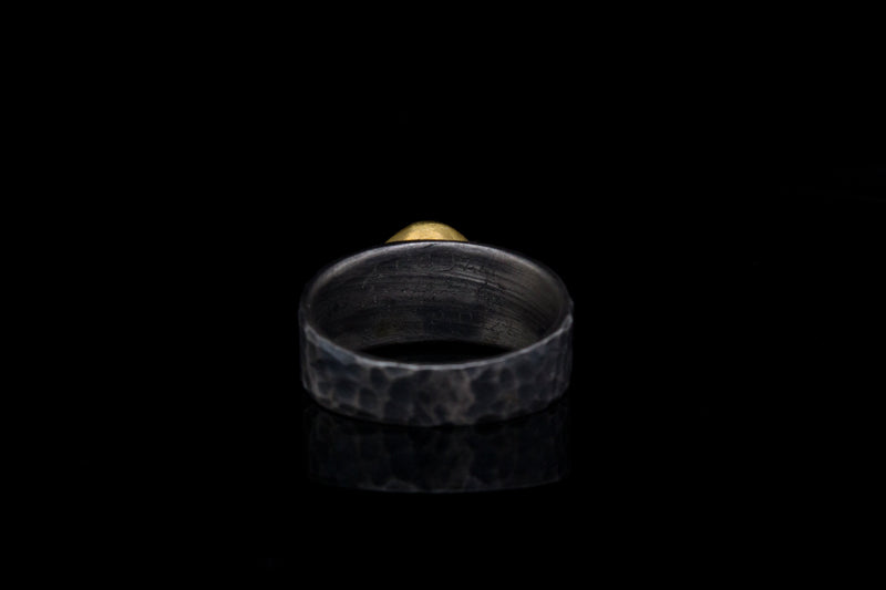 24K Gold and Silver Handmade Hammered Ring Featuring Athena with Diamonds