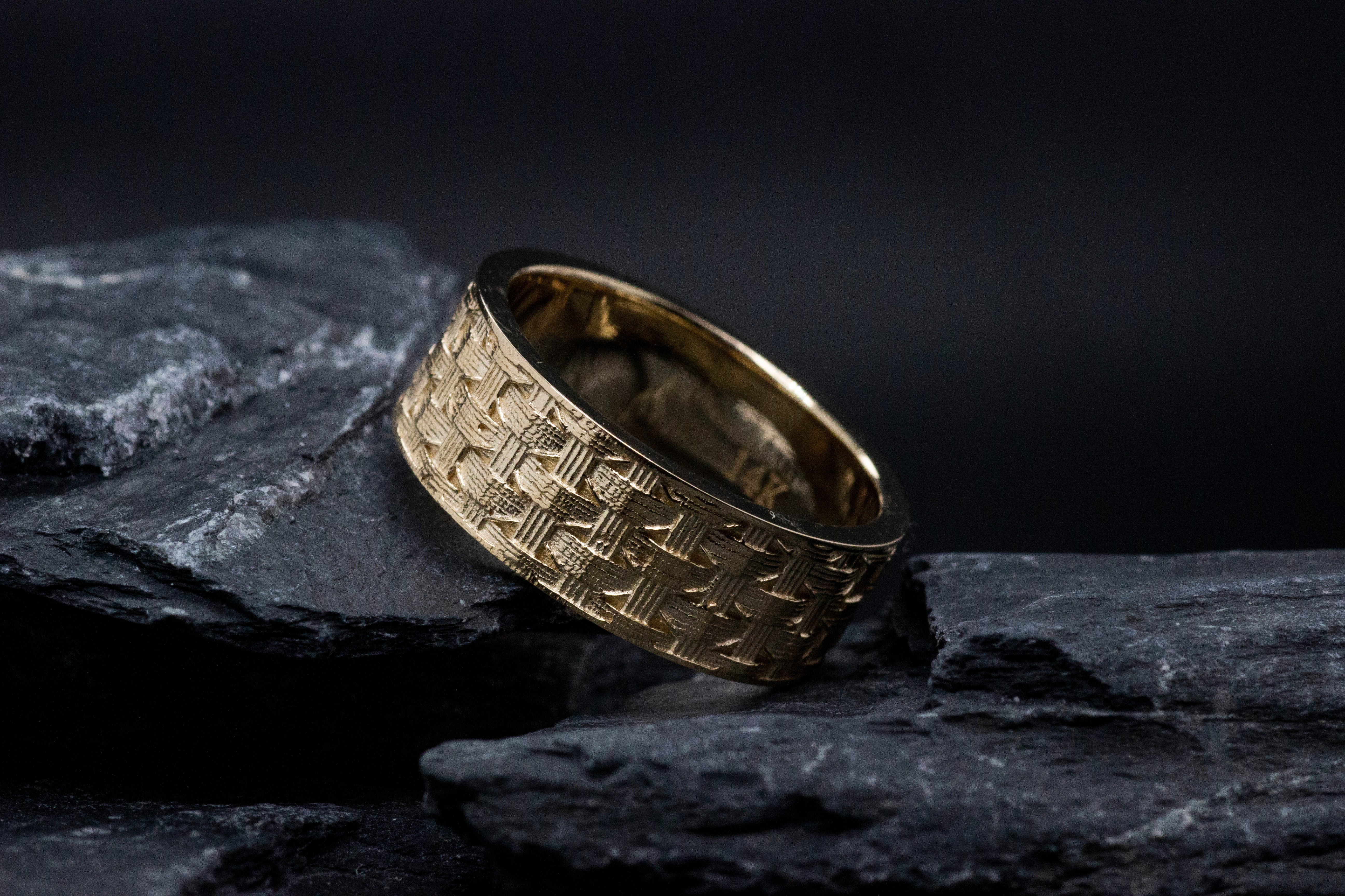 8mm, Custom Made, Flat Shaped, Solid Yellow Gold Mesh Ring