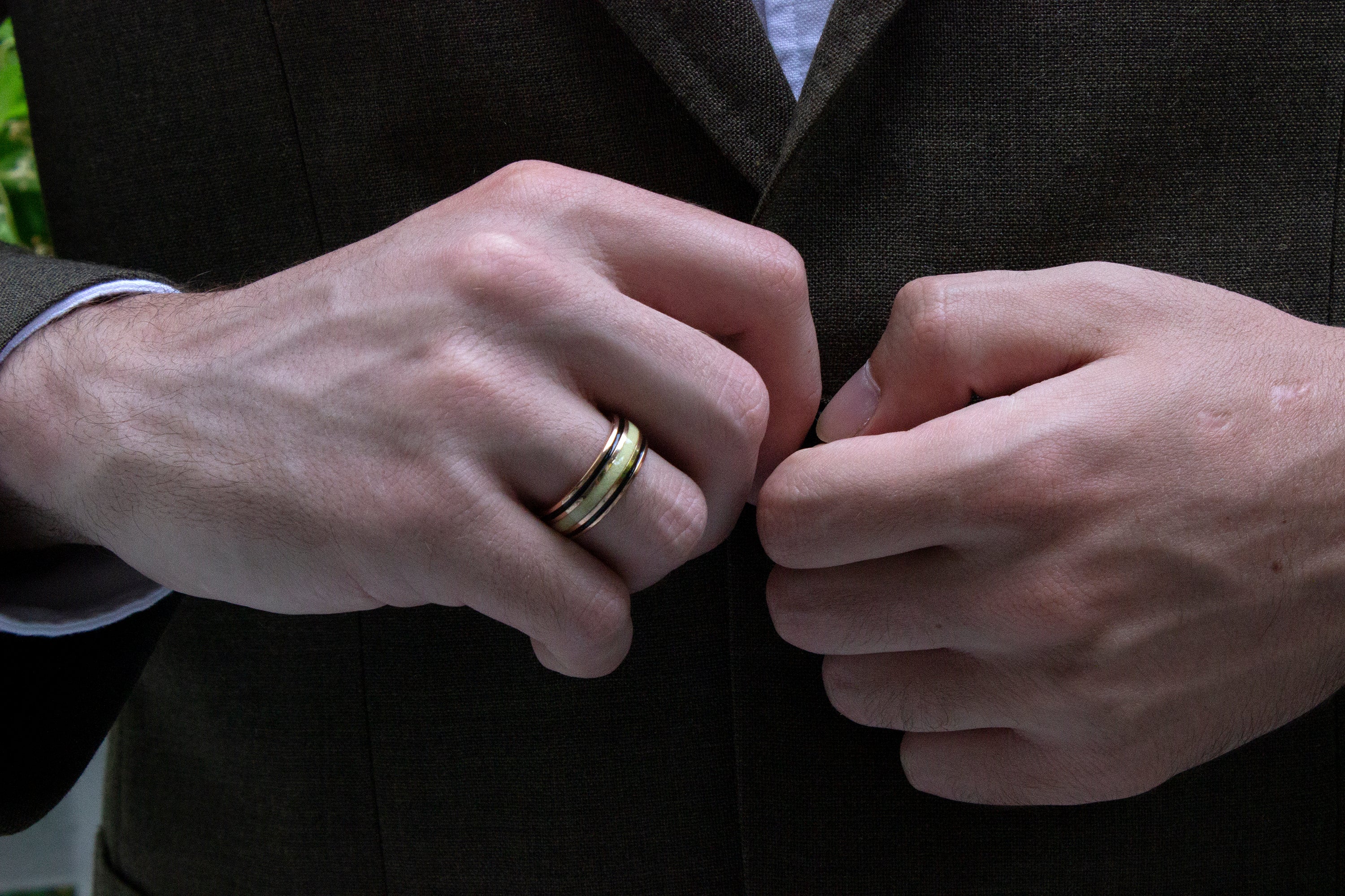 8mm ring, rose gold plated ring, tungsten ring, ring with antler, antler ring, suit, ring on finger