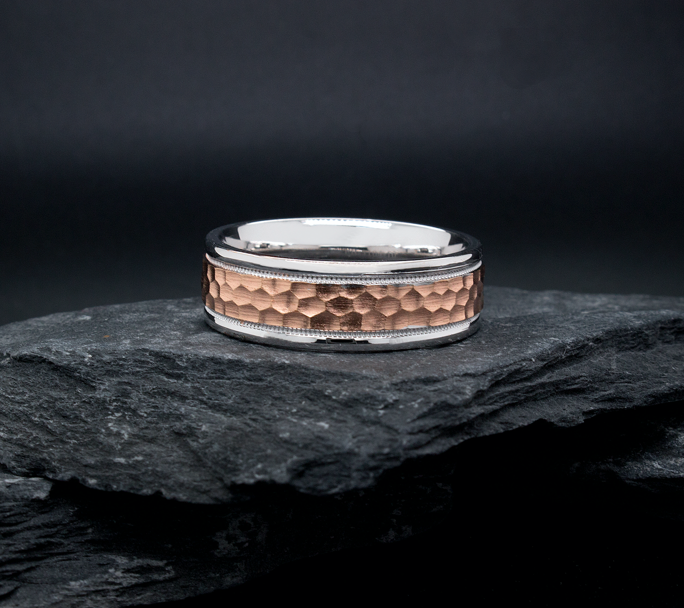 solid gold ring, white gold ring with rose gold, hammered gold ring, rose gold ring, milgrain ring, wedding band, mens wedding band, womens wedding band, gold ring, 8mm ring, 8mm gold ring, mens wedding band, unisex ring