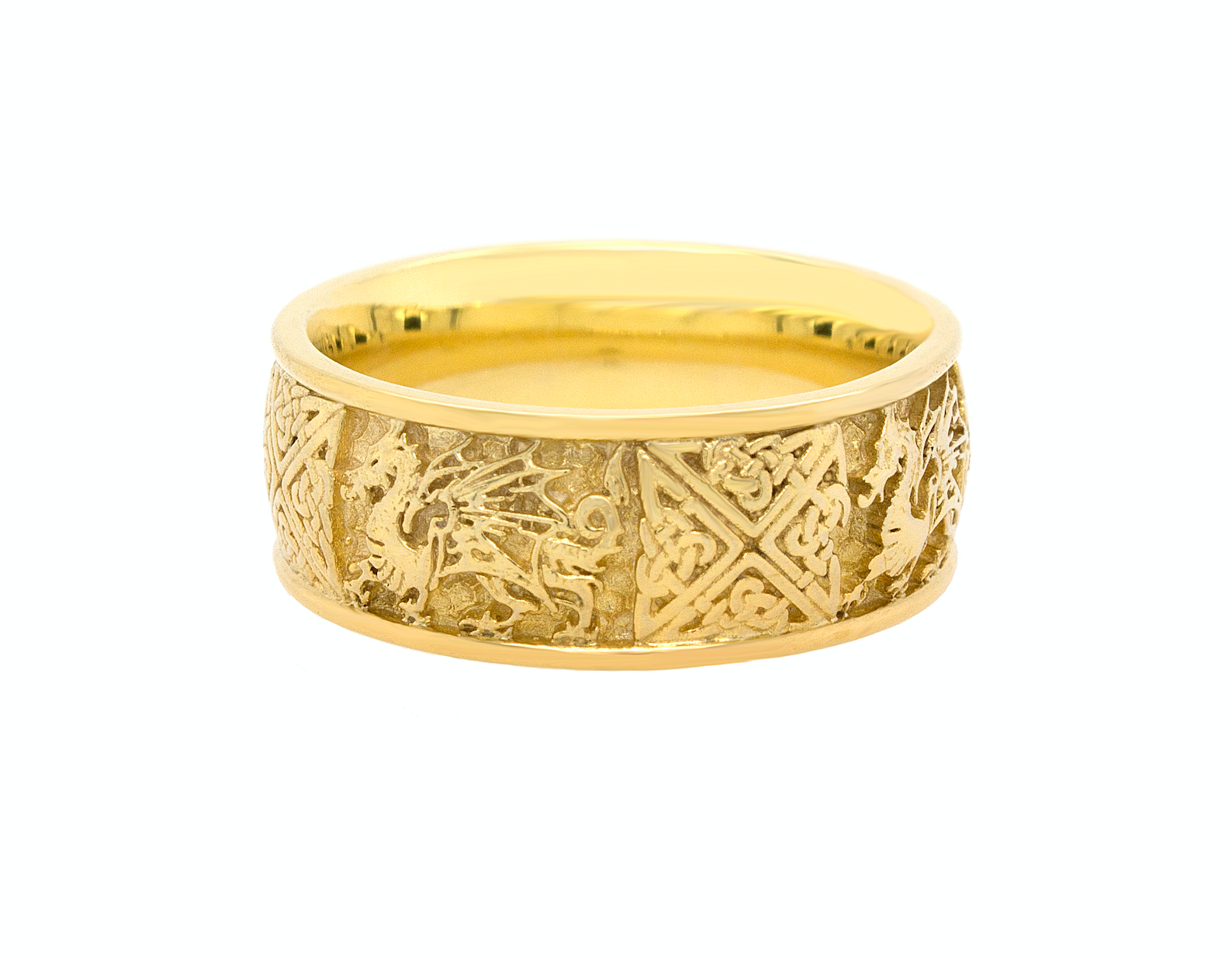 ring, ring on white background, gold ring, yellow gold ring, mens ring, women's ring, wedding band, solid gold ring, yellow gold ring, 8mm ring, engraved ring, custom gold ring, celtic ring, nordic ring, celtic knot ring, celtic dragon ring, dragon ring