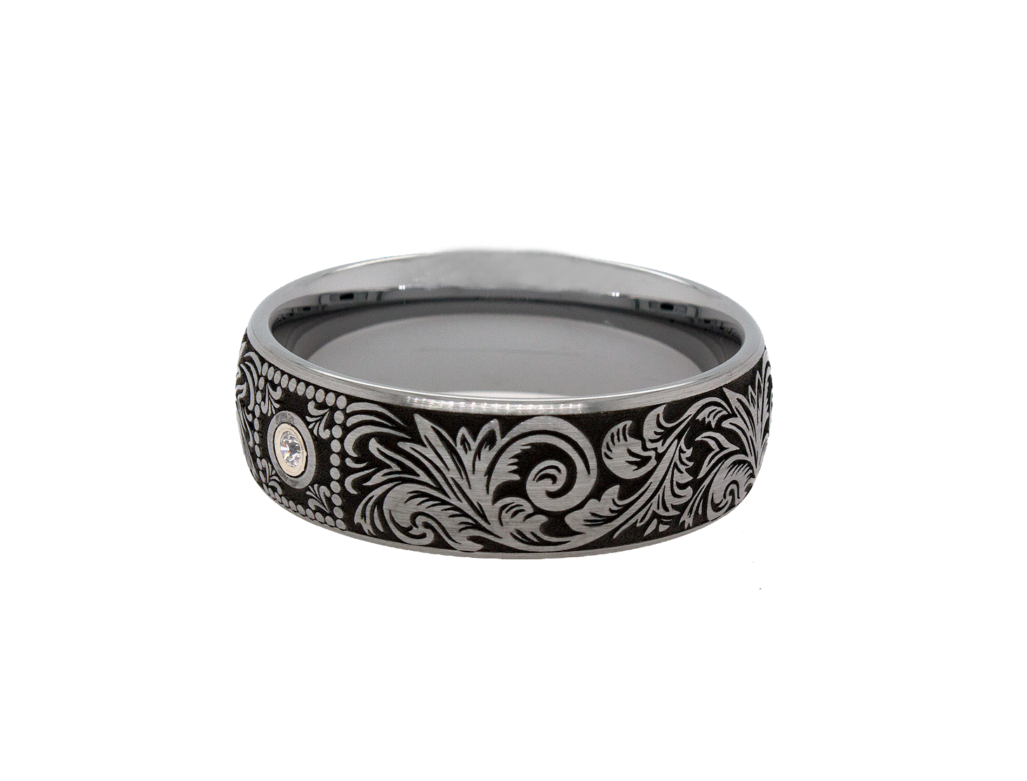 ring, ring with white background, tungsten ring, diamond ring, wedding band, custom tungsten ring, diamond wedding band, diamond tungsten ring, victorian wedding band, engraved ring