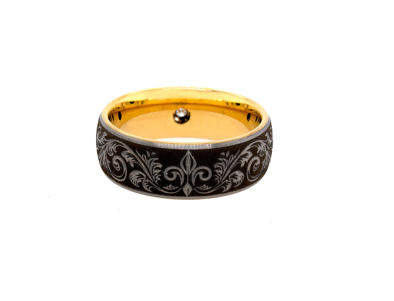 ring, ring on white background, wedding band, mens wedding band, women's wedding bands, diamond wedding band, yellow gold plated wedding band, victorian engravings, victorian ring, diamond ring, mens ring, women's ring