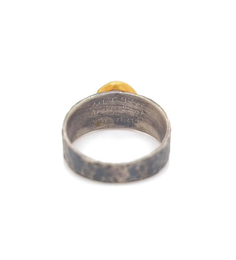 24K Gold and Silver Handmade Hammered Ring Featuring Athena with Diamonds