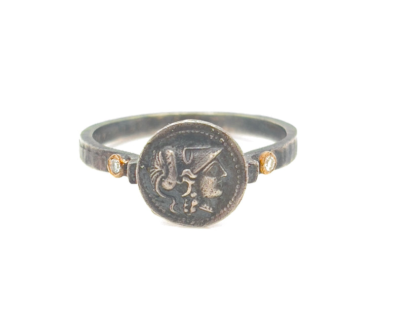 24k Gold and Silver Handmade Ring Featuring Athena