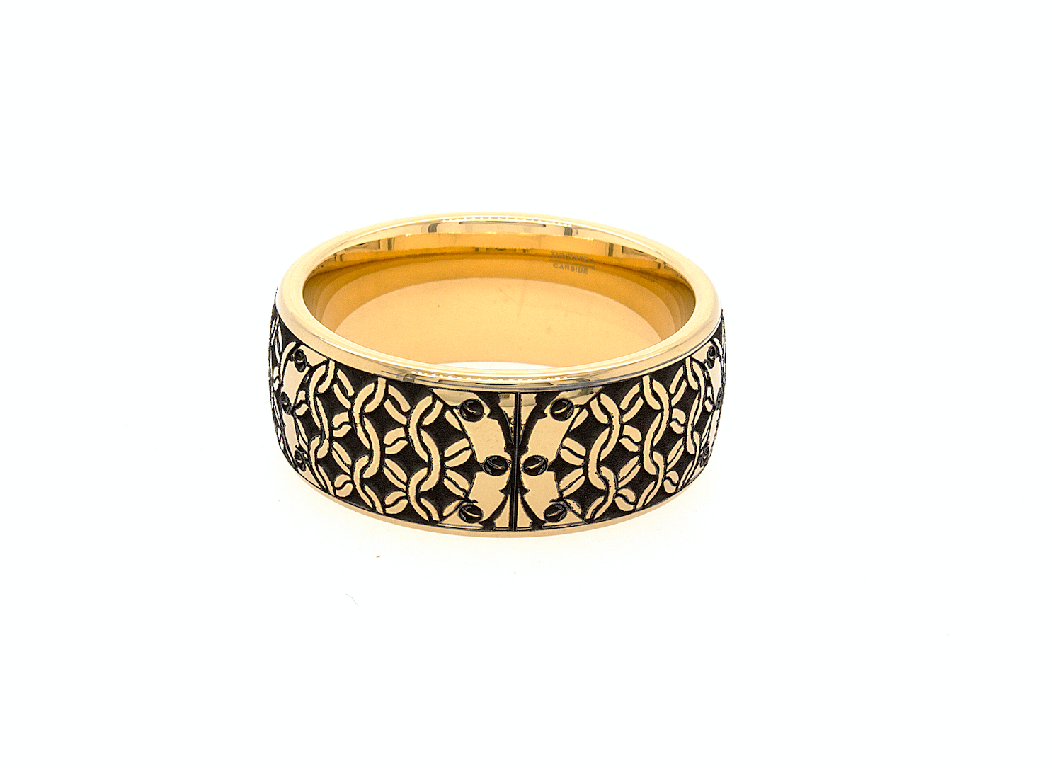 ring, ring with white background, yellow gold plated tungsten, custom engraved wedding band, wedding band, custom engraving, medieval ring, monogram ring, initial ring