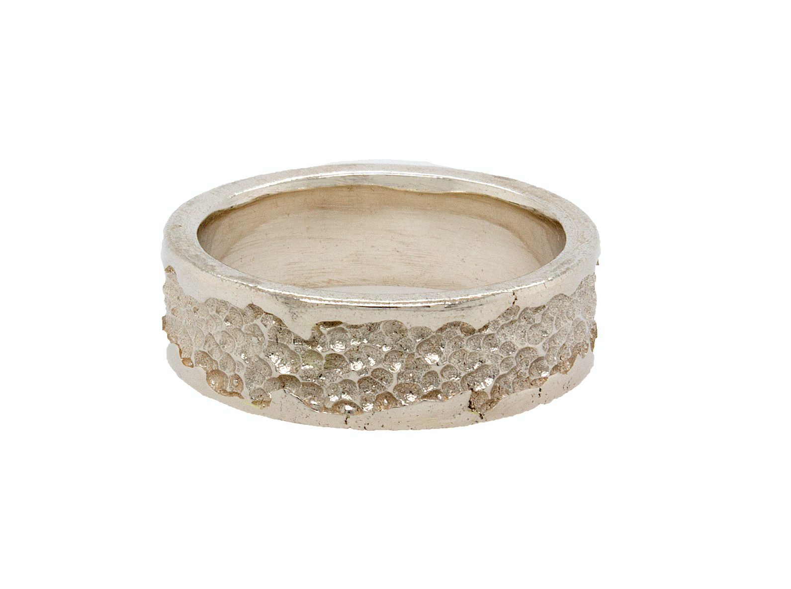 8mm, ring, ring on white background, mens ring, women's ring, hammered ring, ring with diamond, diamond wedding band, salt and pepper diamond, rough cut diamond, rough cut gemstone ring, hammered solid gold ring, white gold, white gold ring, hammered white gold ring